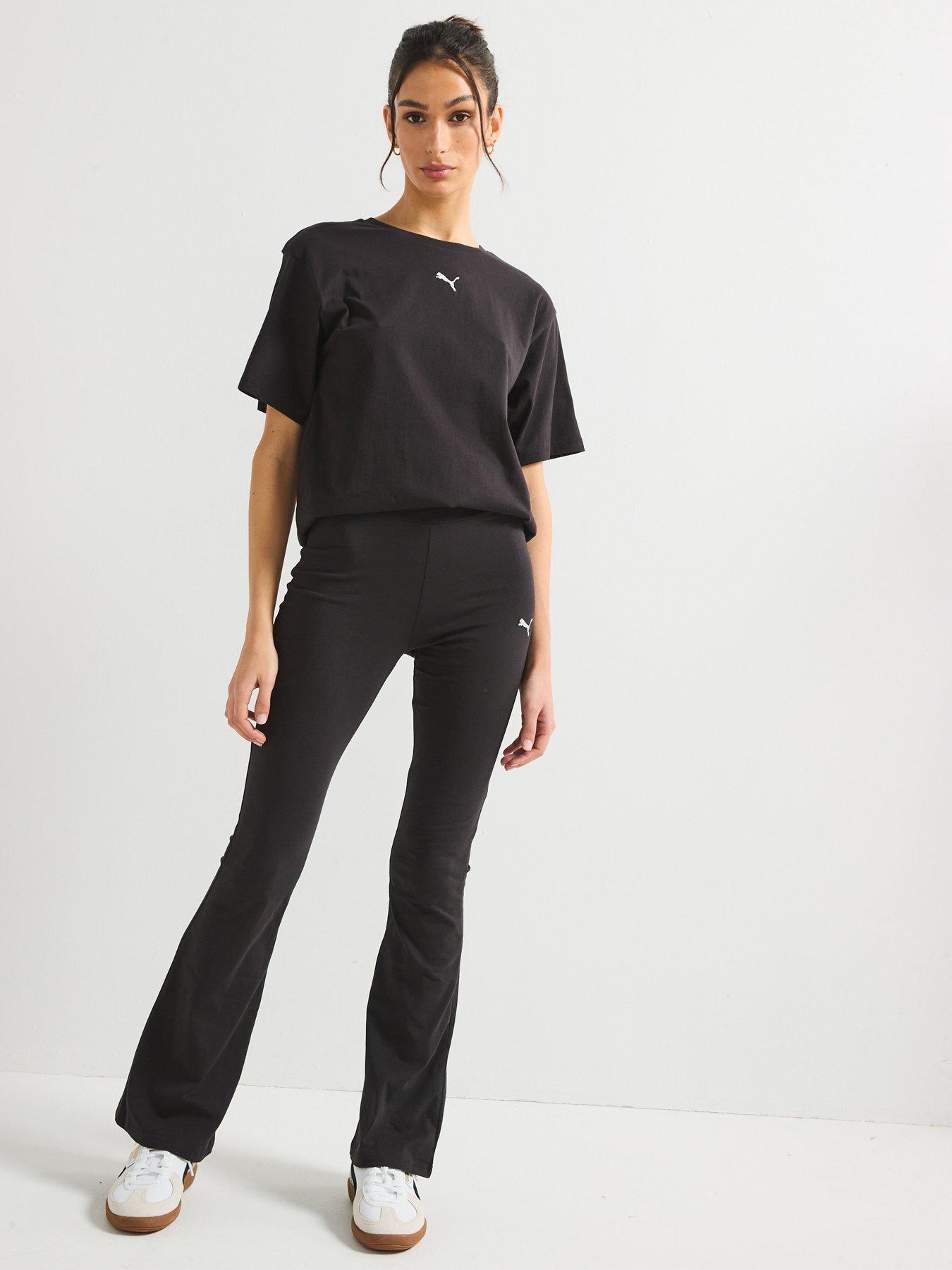 Image 3 of 6 of Puma Womens Essentials Logo High-Waist Flared Leggings - Black