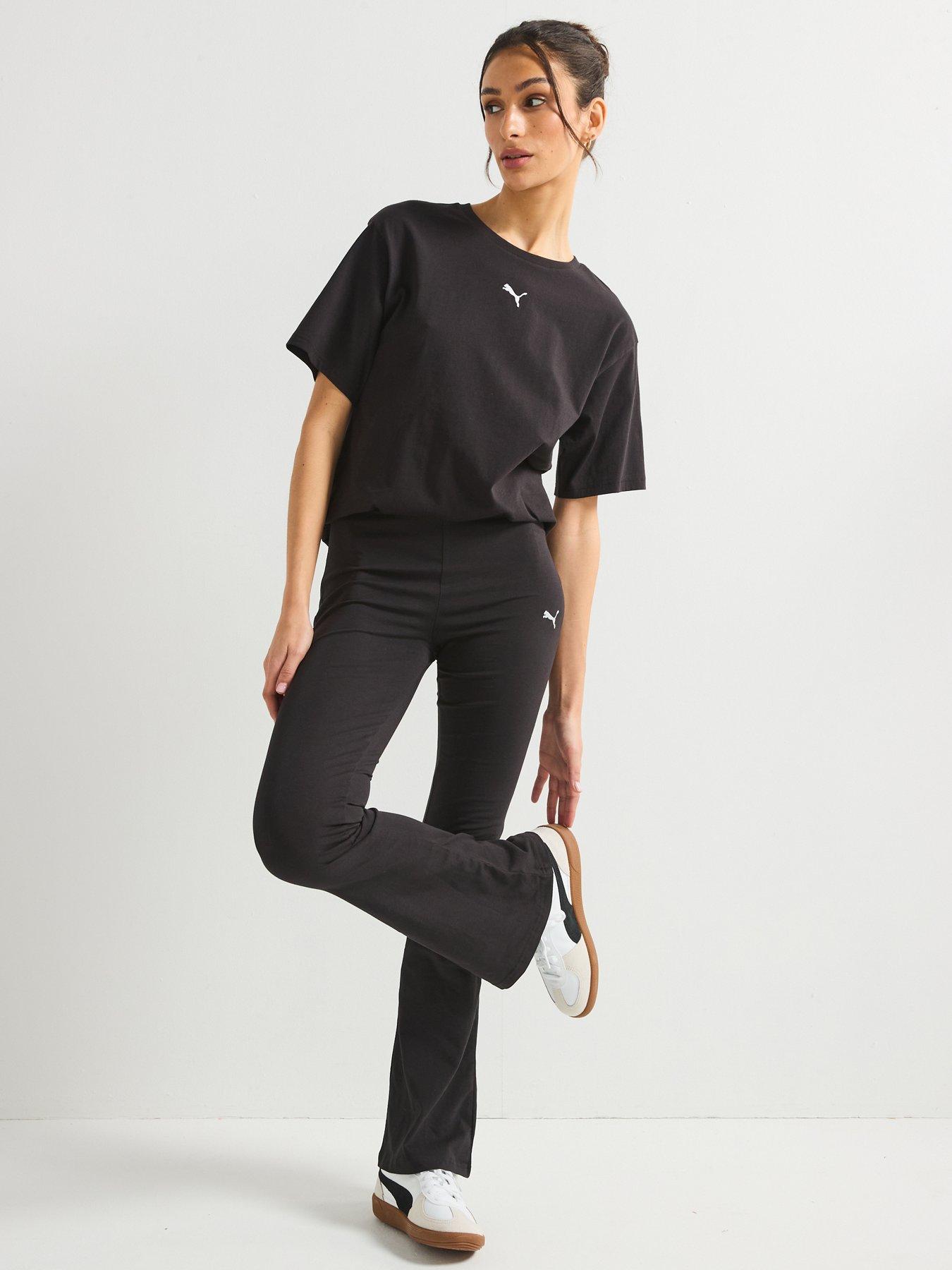 Image 4 of 6 of Puma Womens Essentials Logo High-Waist Flared Leggings - Black