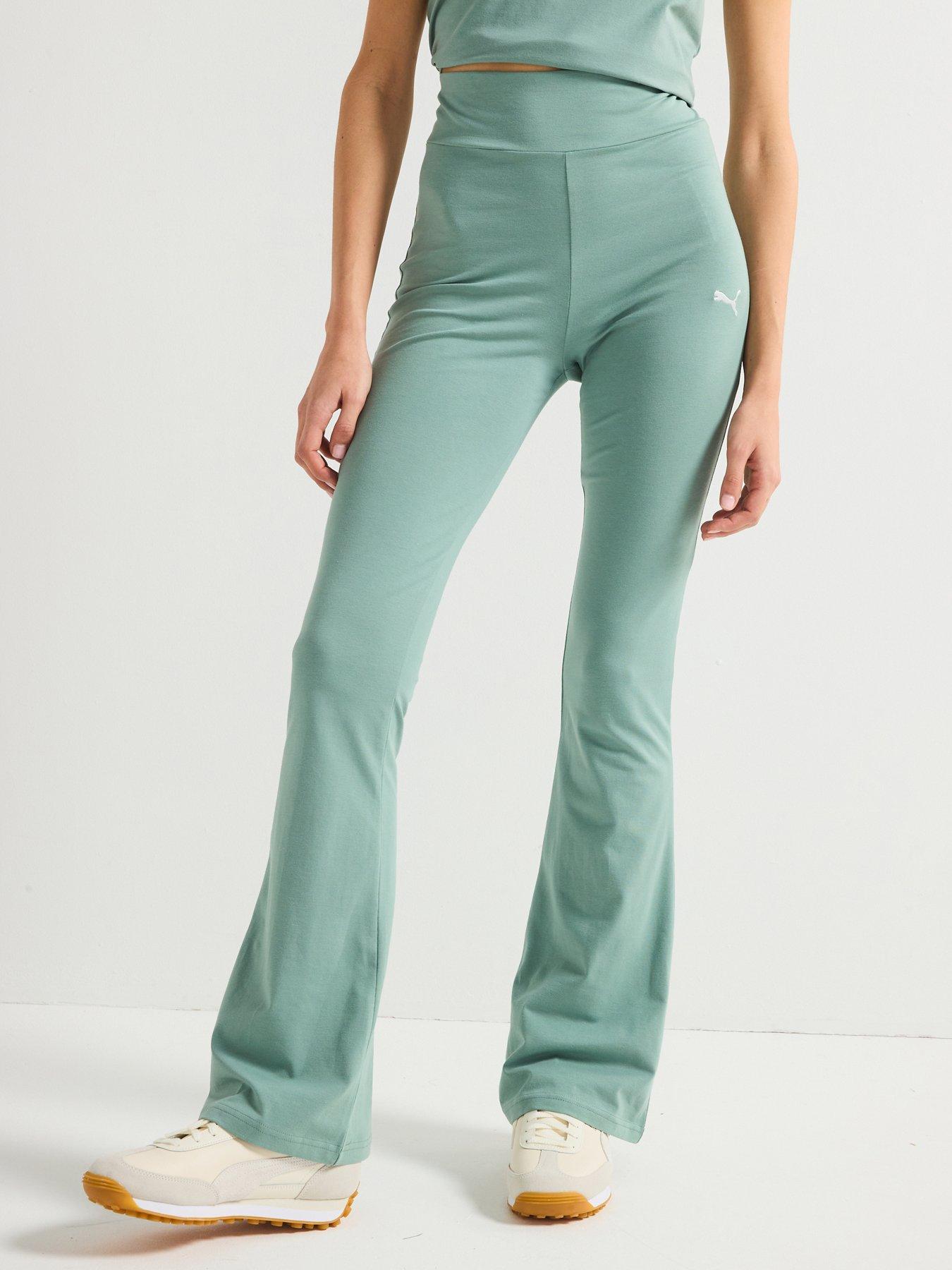 Puma Womens Essentials Logo High-Waisted Flared Leggings - Green