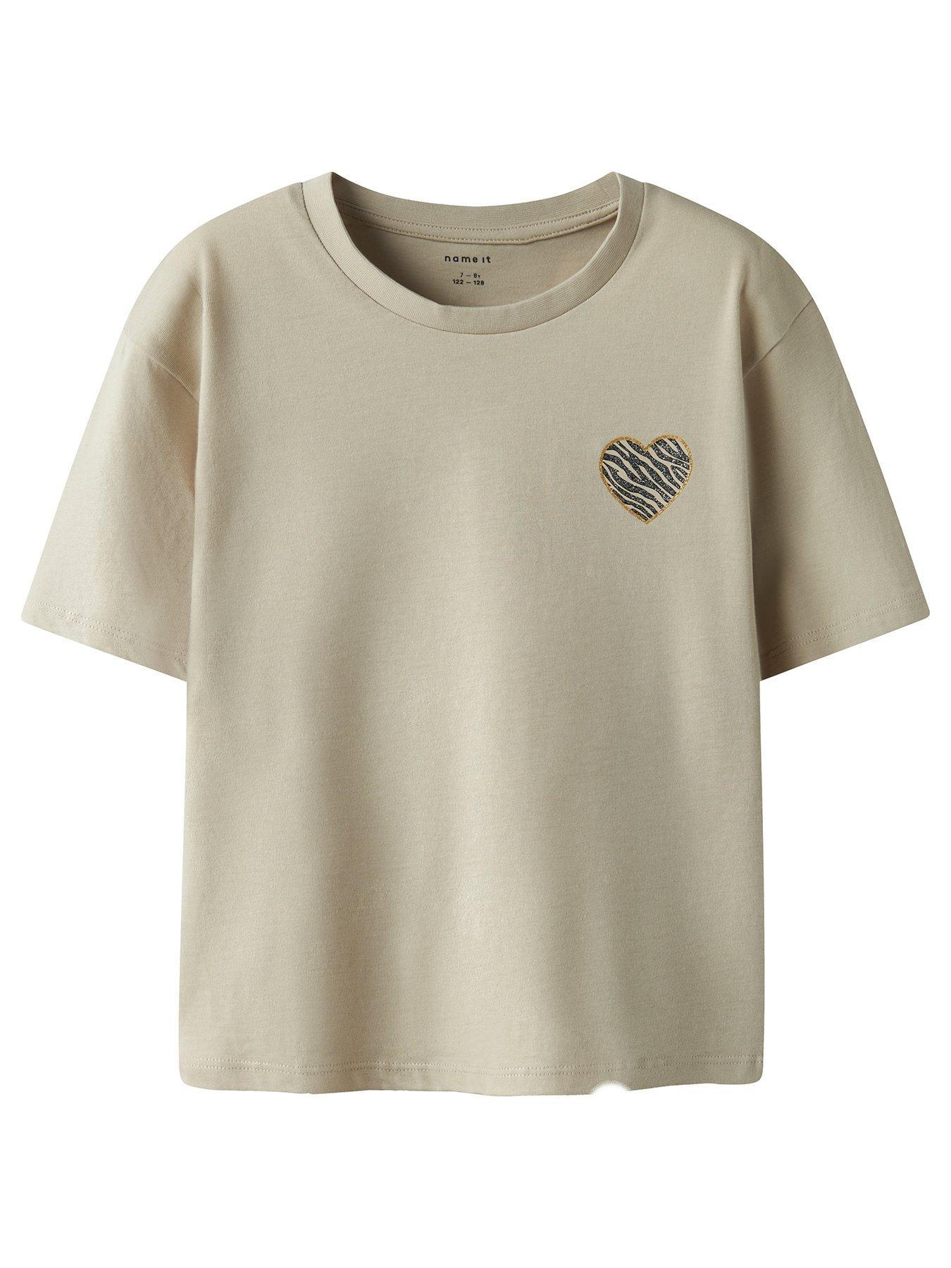 Image 1 of 3 of Name It Girls Zebra Heart Print Short Sleeve Tshirt - Cement