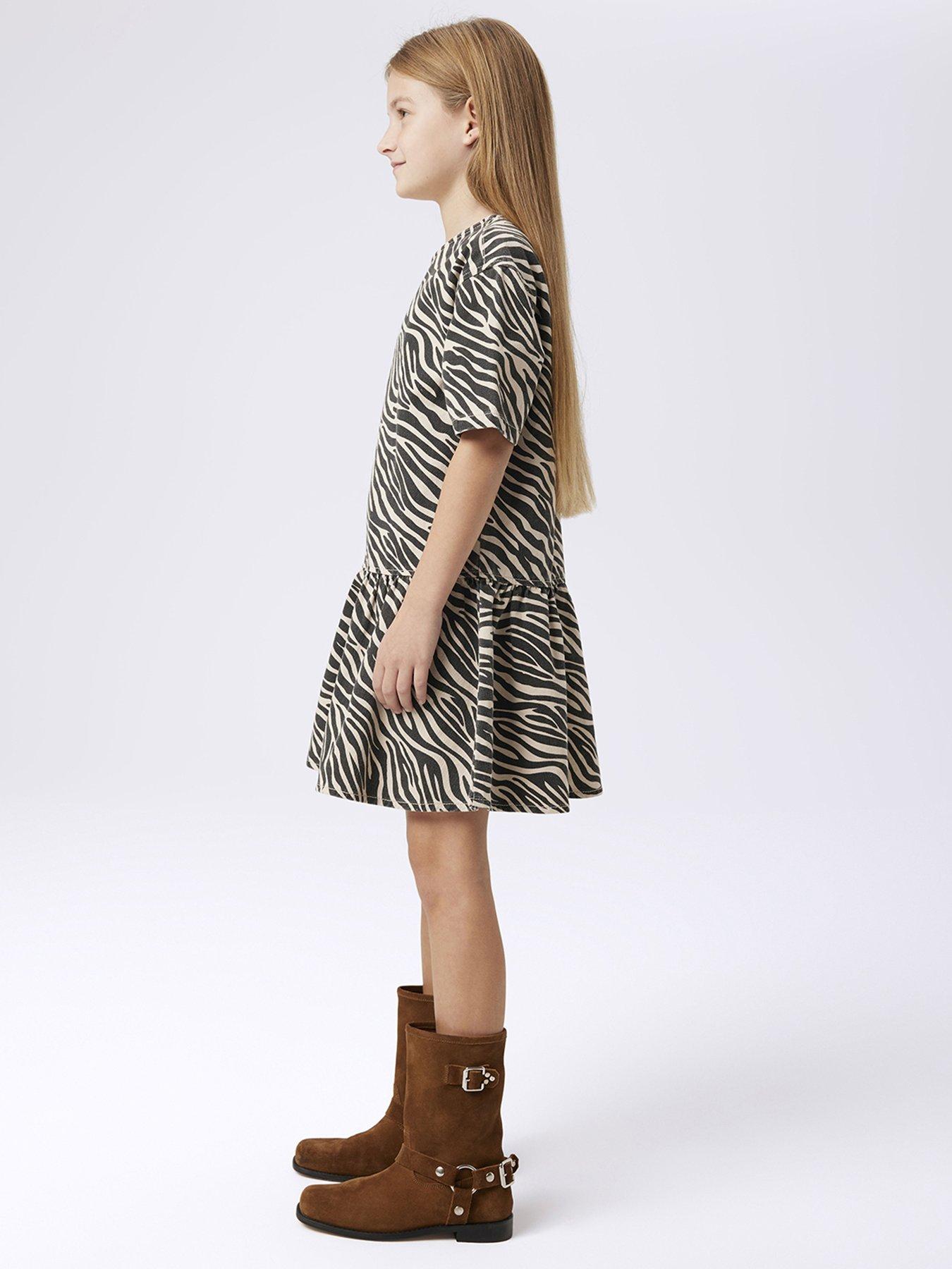 Image 3 of 4 of Name It Girls Zebra Print Drop Waist Dress - Black