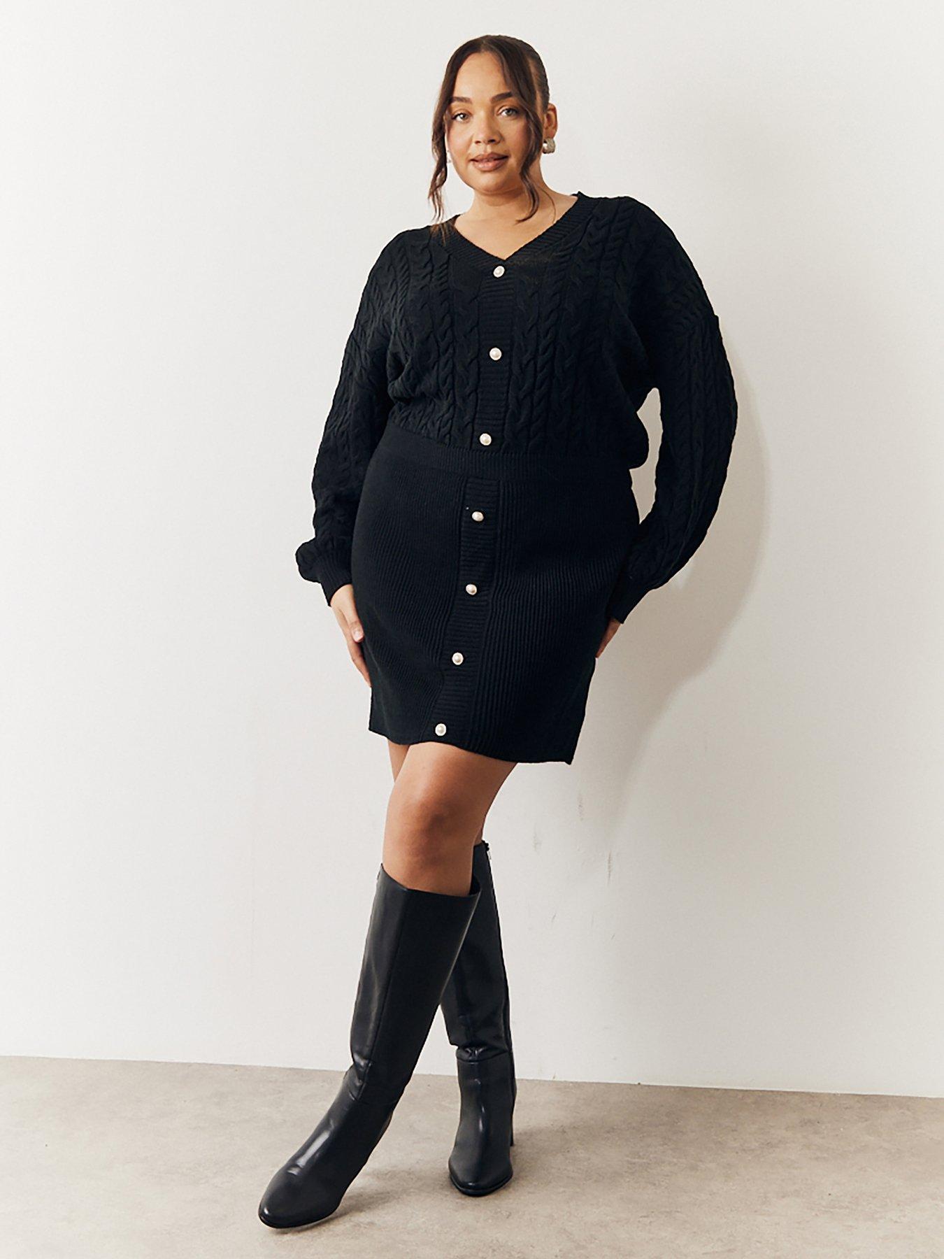 in-the-style-perrie-sian-diamante-button-down-knitted-mini-dress-blackstillFront