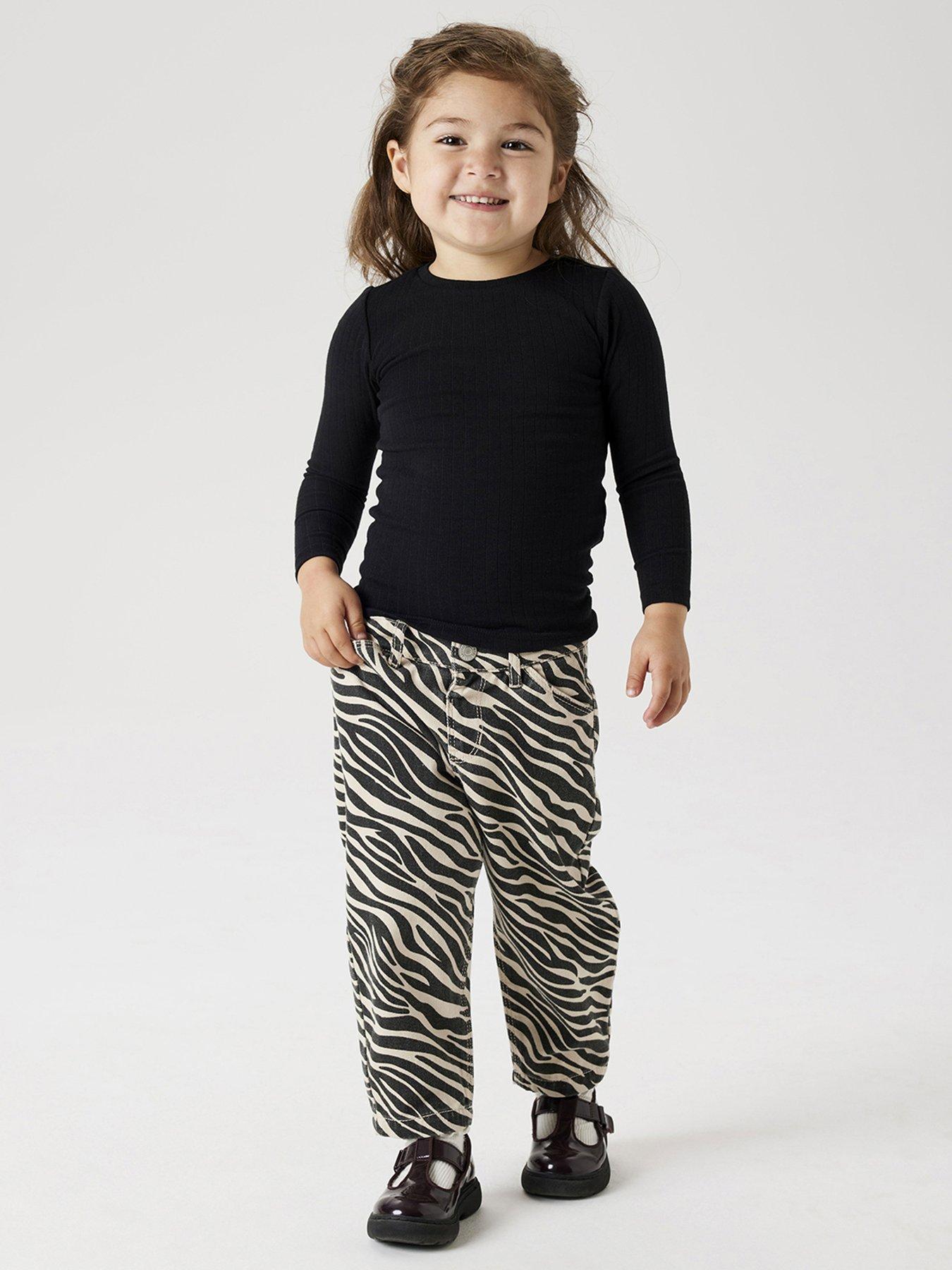 Image 1 of 4 of Name It Mini Girls Zebra Print Mom Pants - Black