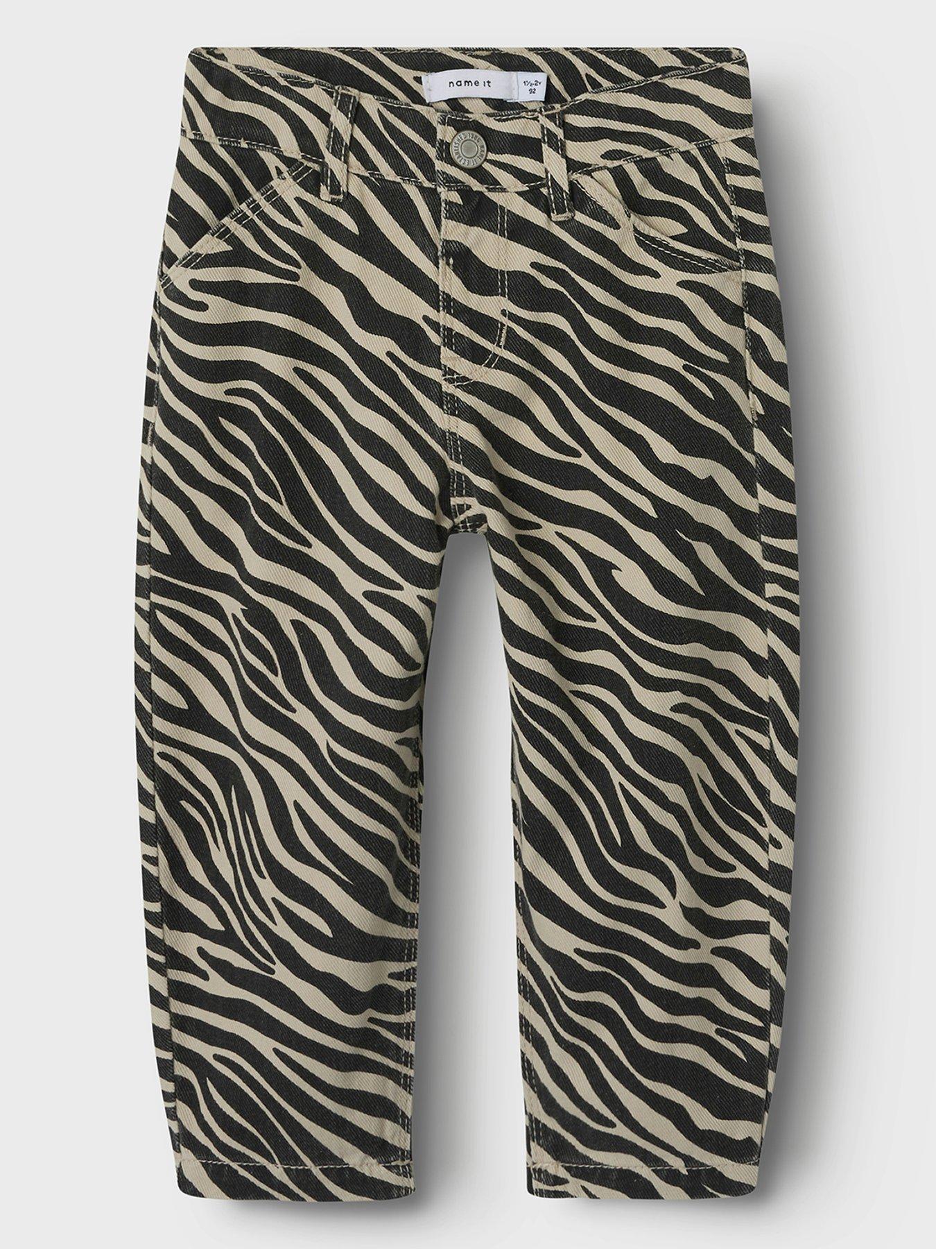 Image 2 of 4 of Name It Mini Girls Zebra Print Mom Pants - Black