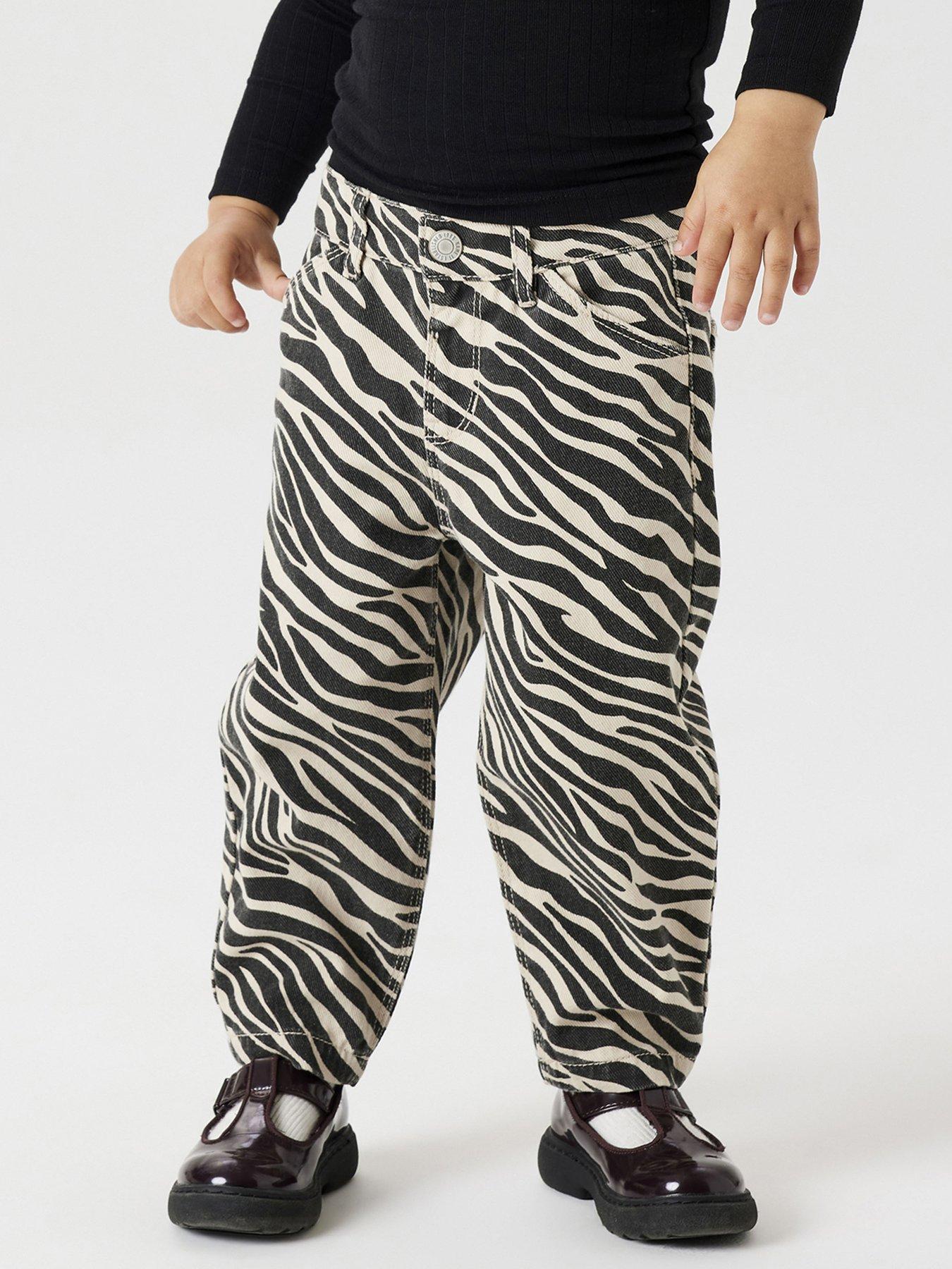 Image 3 of 4 of Name It Mini Girls Zebra Print Mom Pants - Black