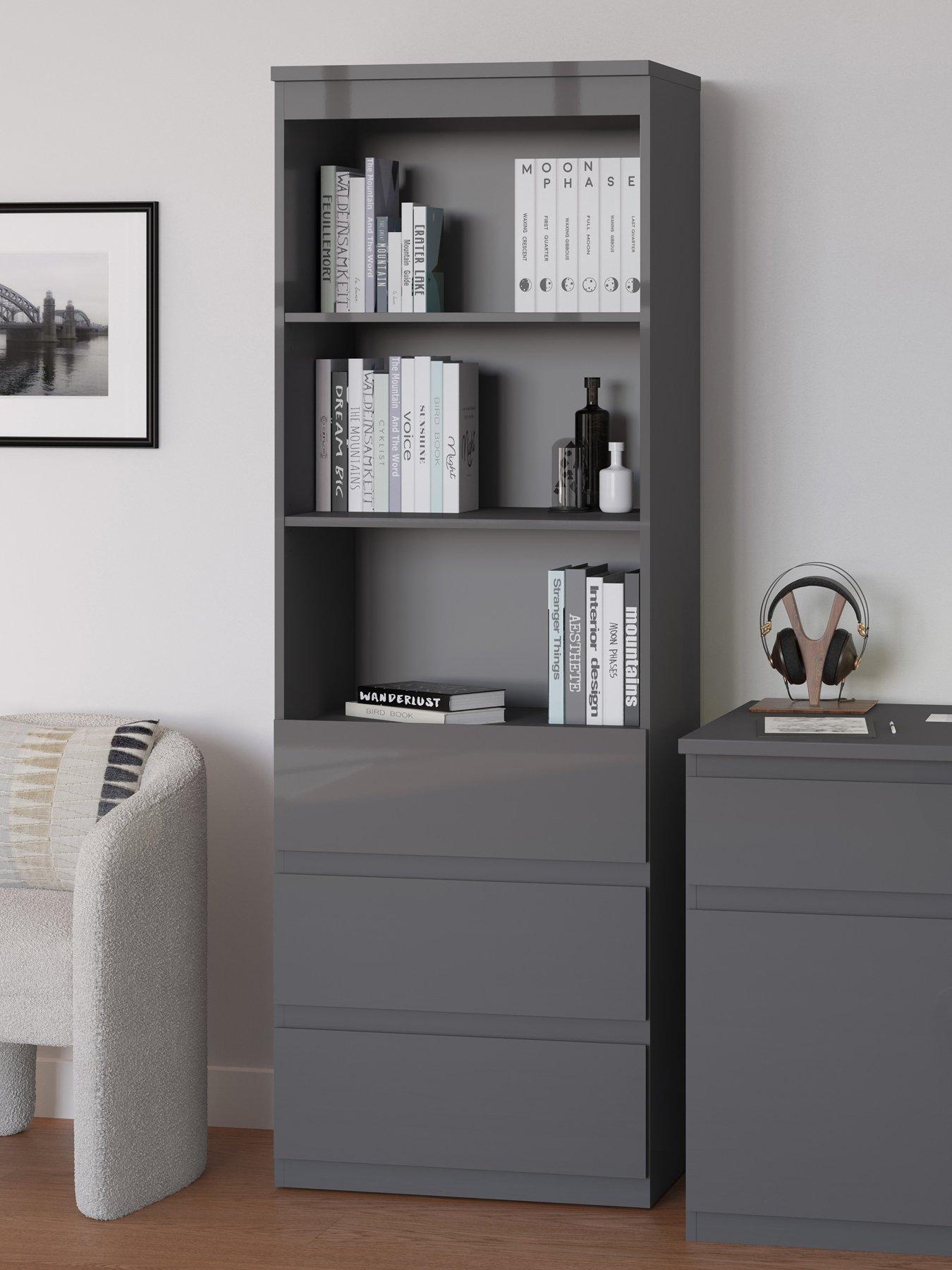 Image of Very Home Layton Gloss 3 Drawer Shelf Unit with Drawers - Grey - FSC® Certified