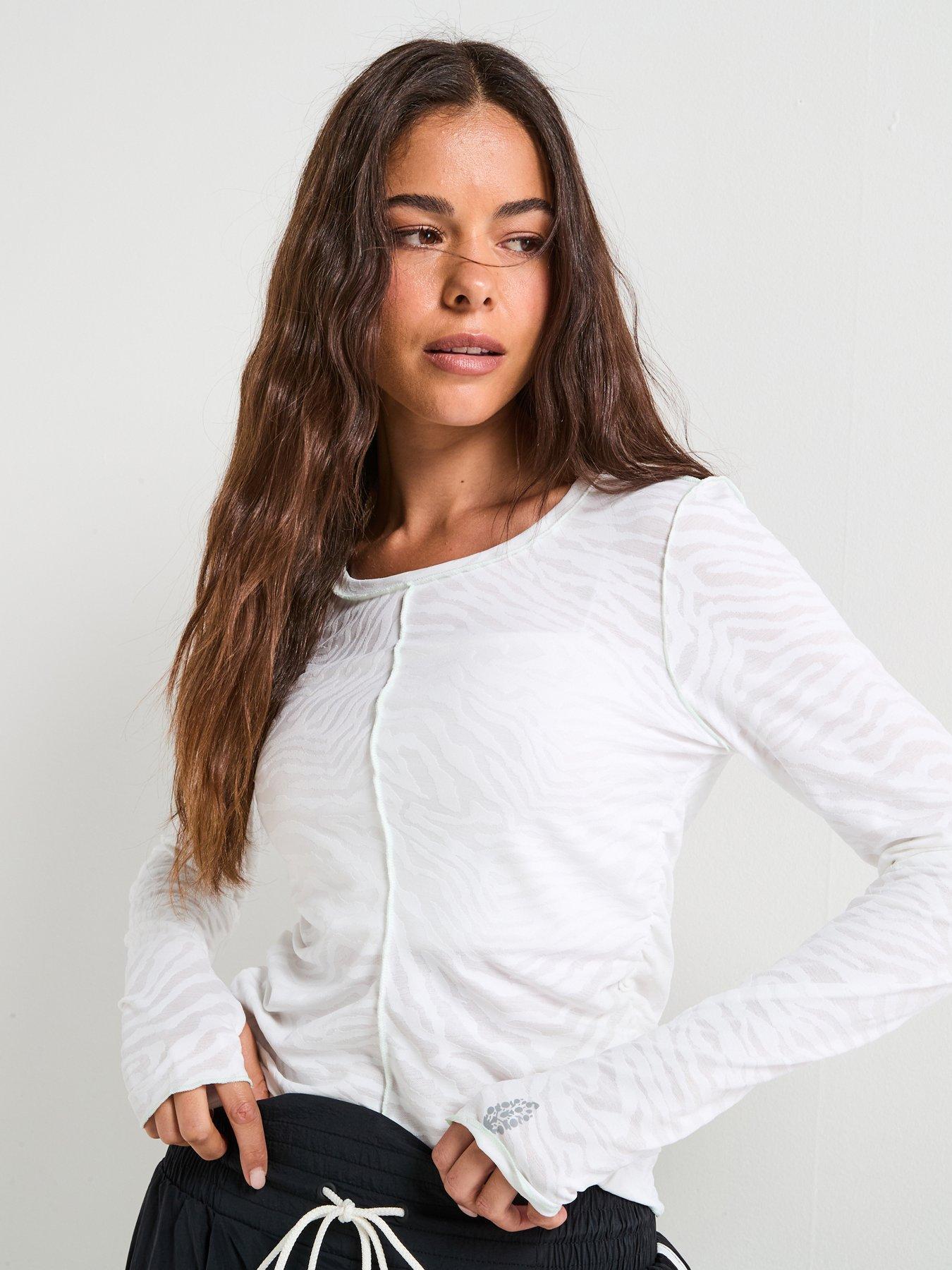 FP Movement Womens Running Right On Run Long Sleeve Jacquard Top - White