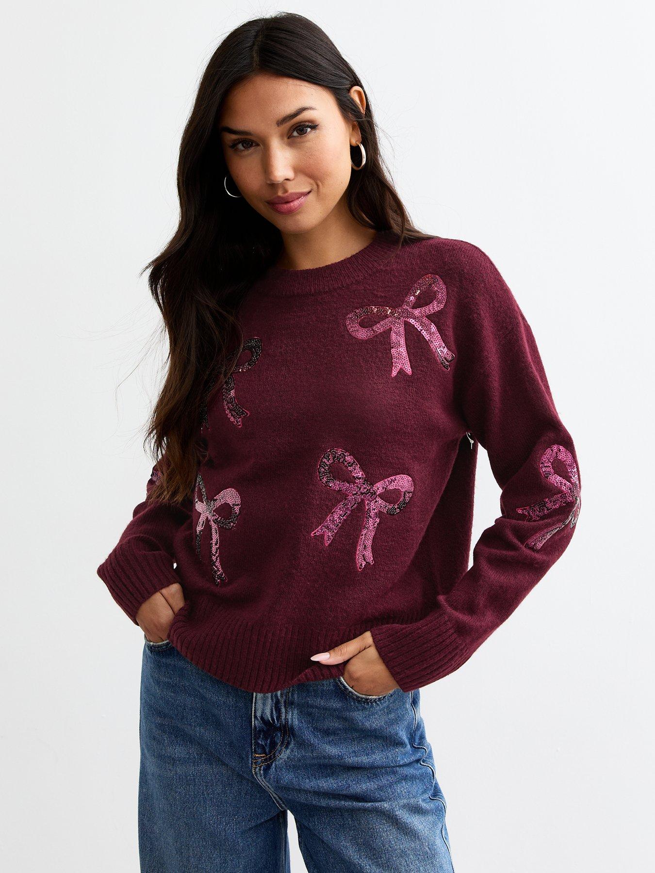 new-look-sequin-bow-embellished-jumper-red