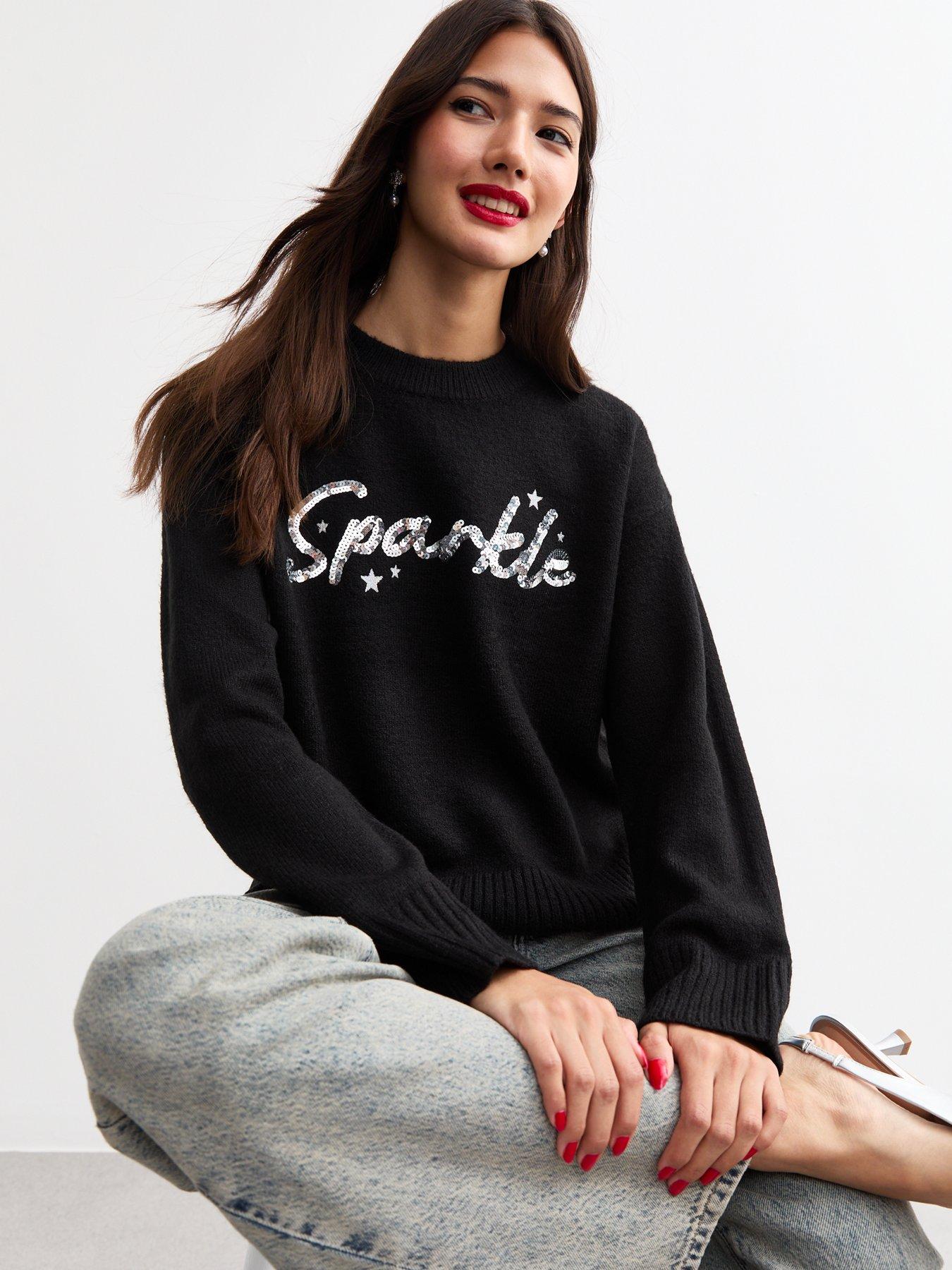 new-look-christmas-sequin-sparkle-jumper-black