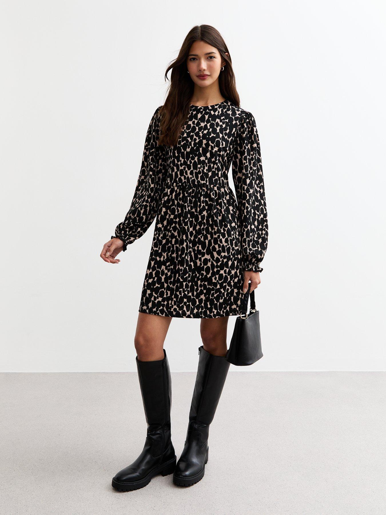 new-look-patterned-smock-jersey-dress-black