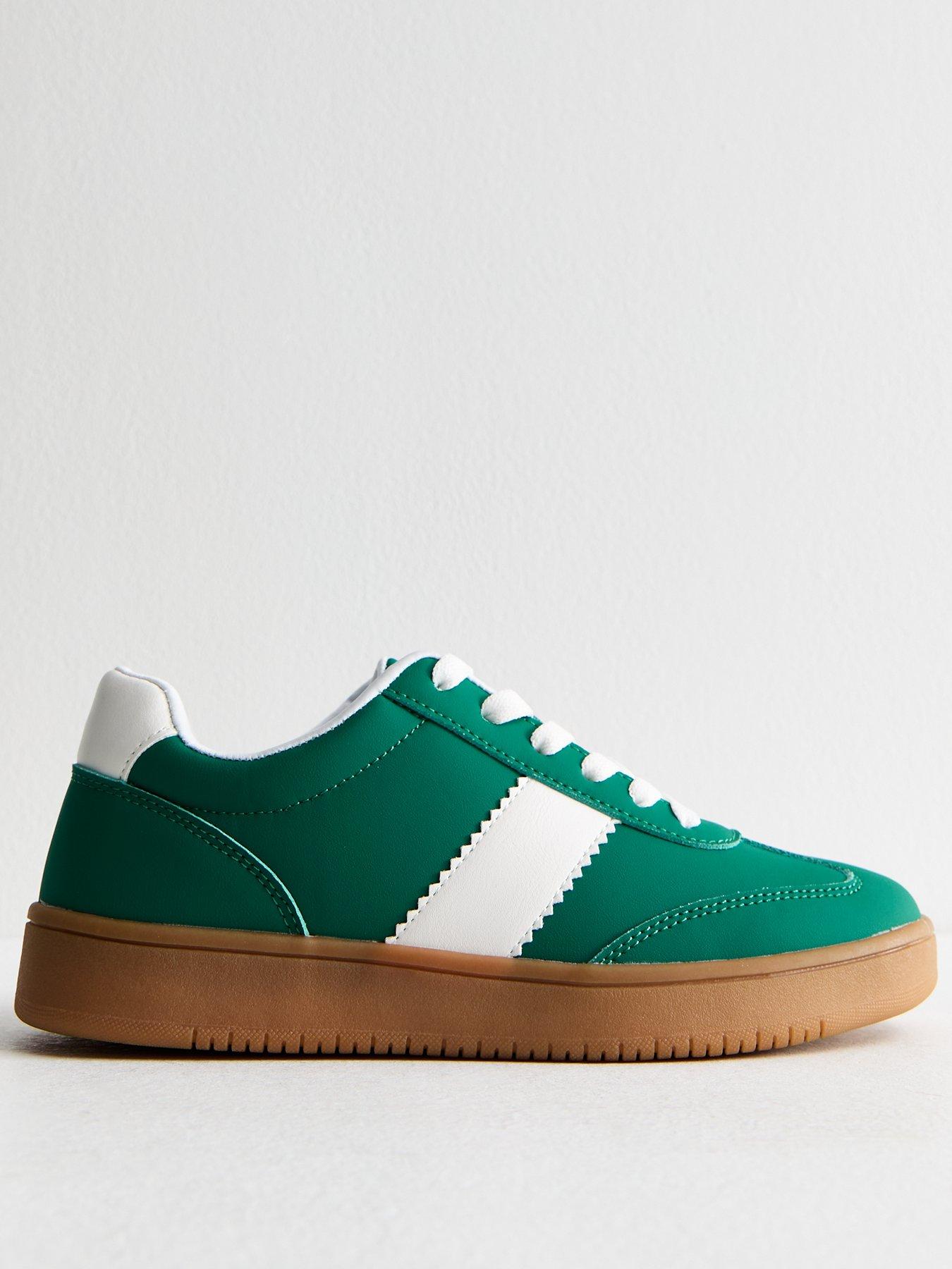 new-look-side-stripe-lace-up-trainers-greenfront