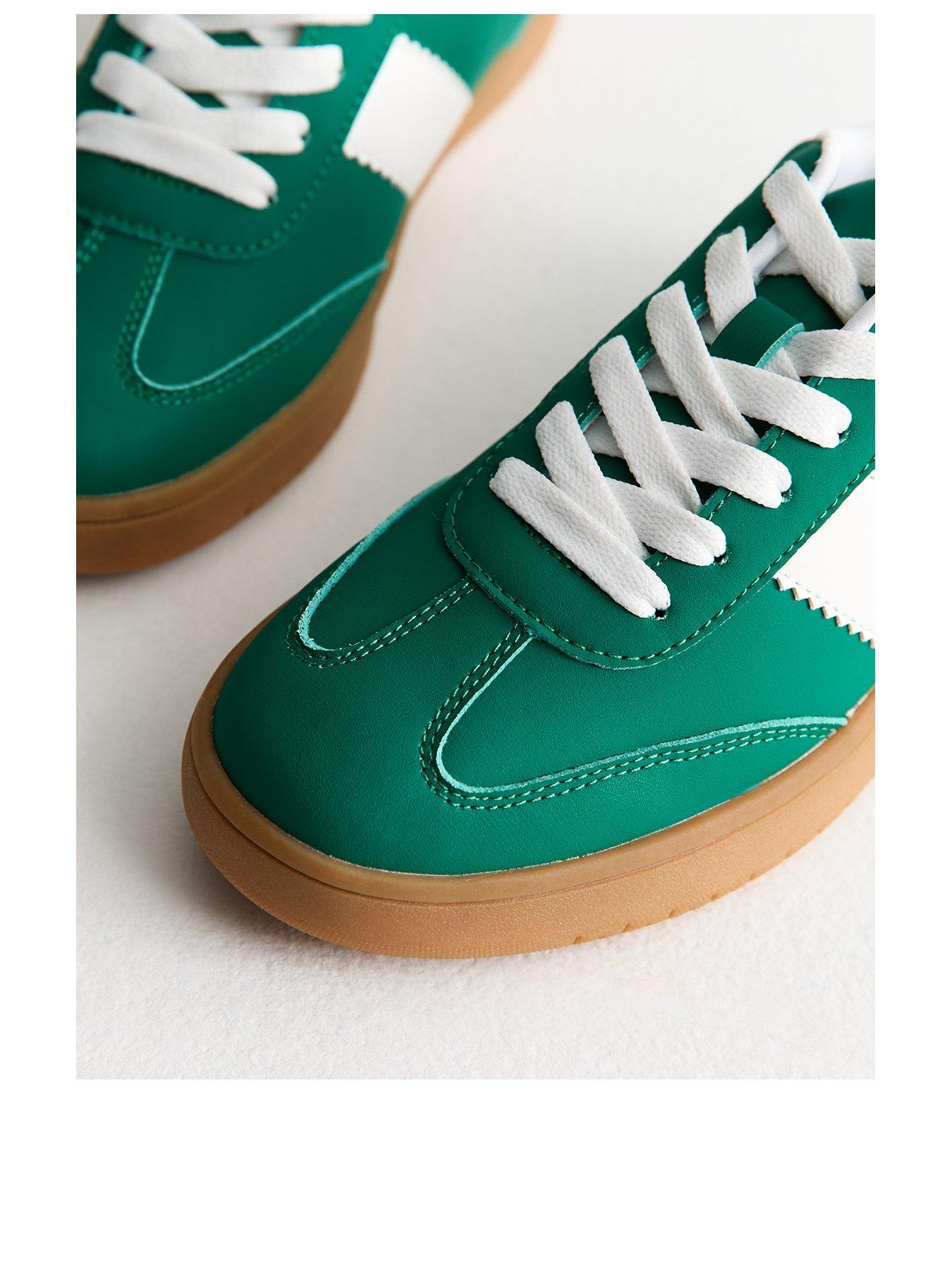 new-look-side-stripe-lace-up-trainers-greenstillFront