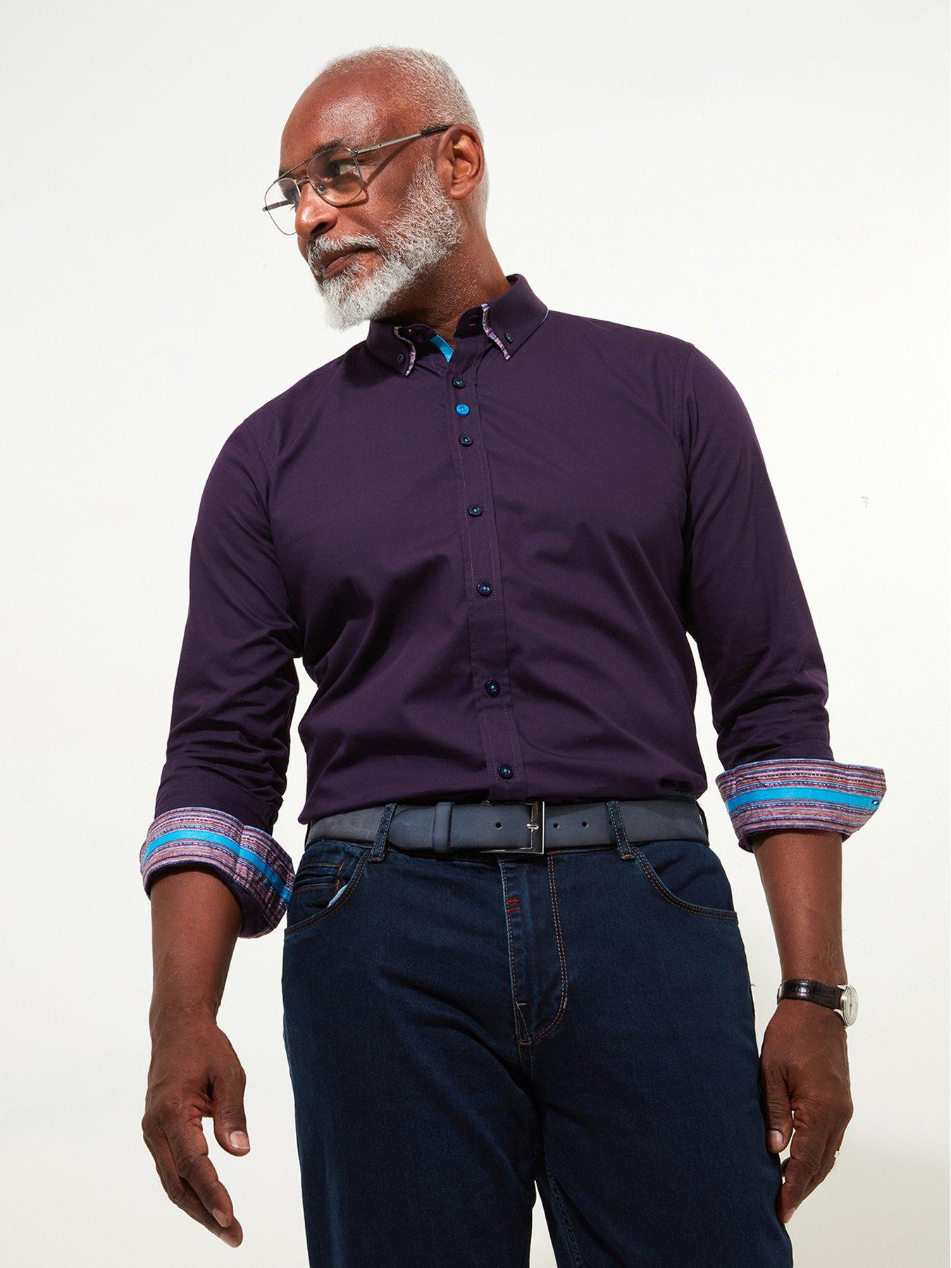 Image 1 of 5 of Joe Browns Striped Trim Double Collar Shirt - Purple