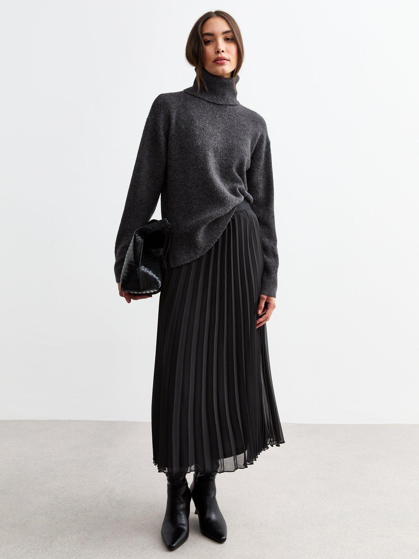 New Look Pleated Chiffon Midi Skirt - Black | Very Ireland