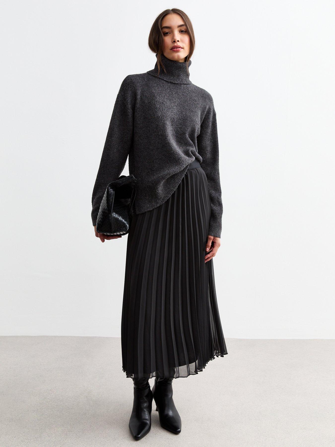 new-look-black-pleated-chiffon-midi-skirt