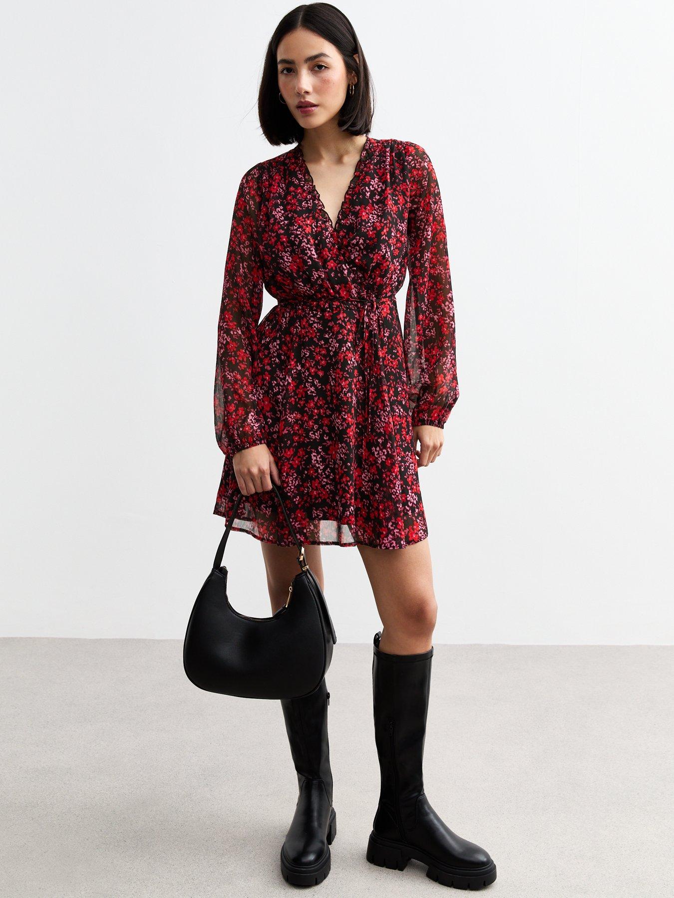 new-look-red-floral-print-chiffon-mini-wrap-dressback