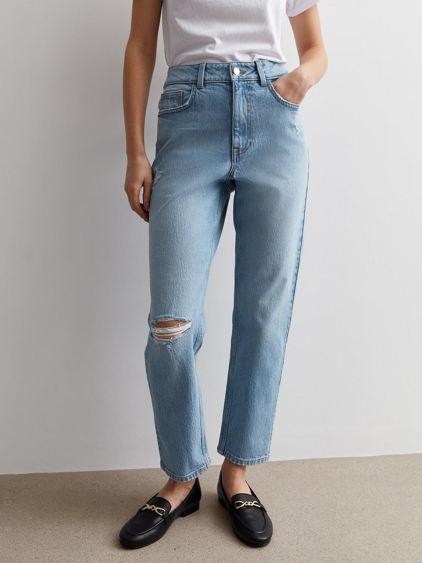 New Look Pale Blue Ripped Knee High Waist Tori Mom Jeans