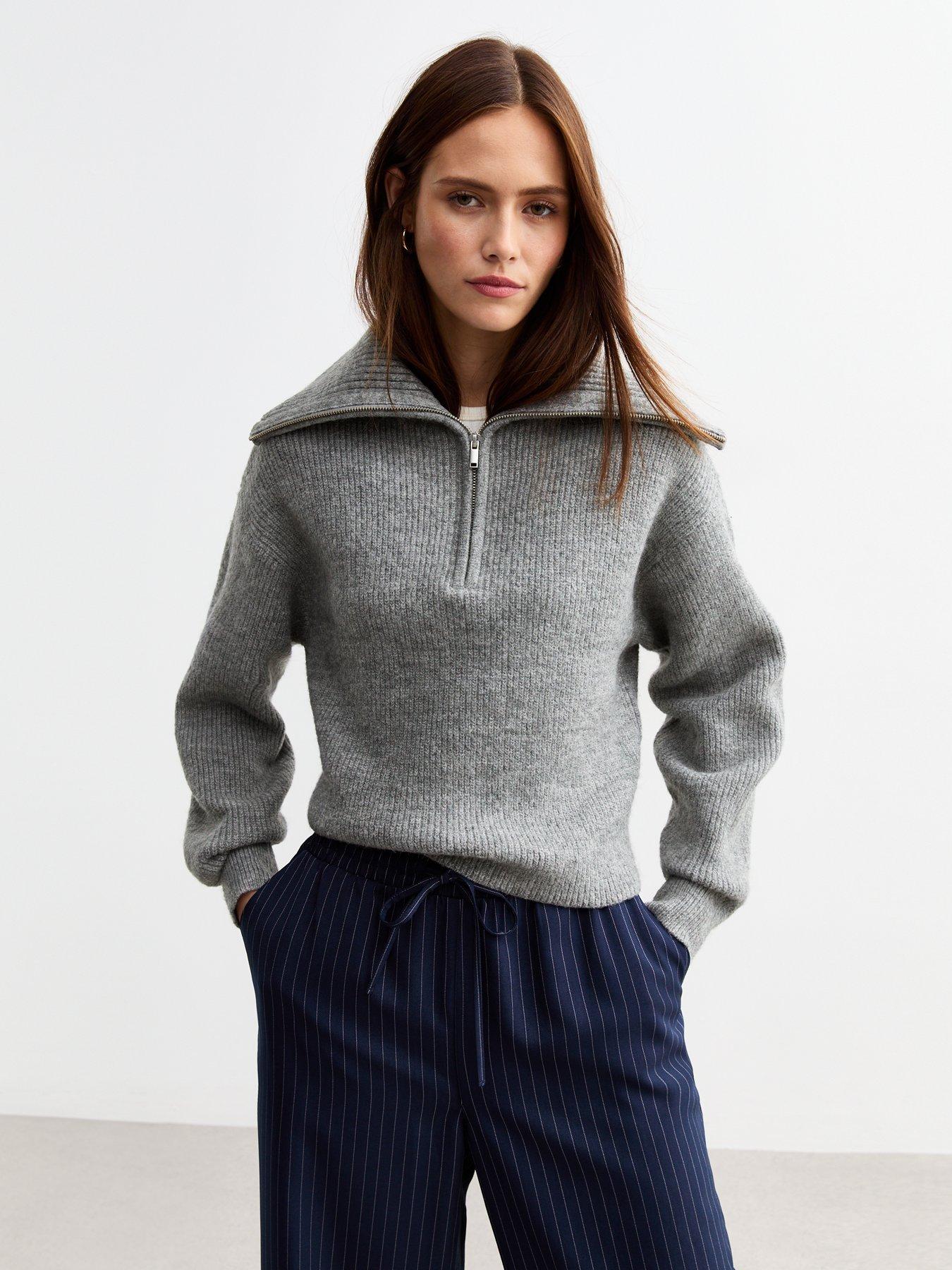 new-look-grey-ribbed-knit-half-zip-jumper