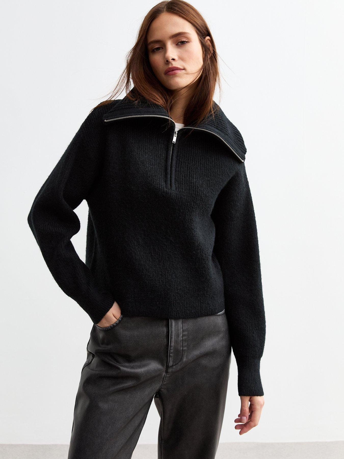 new-look-black-ribbed-knit-half-zip-jumper