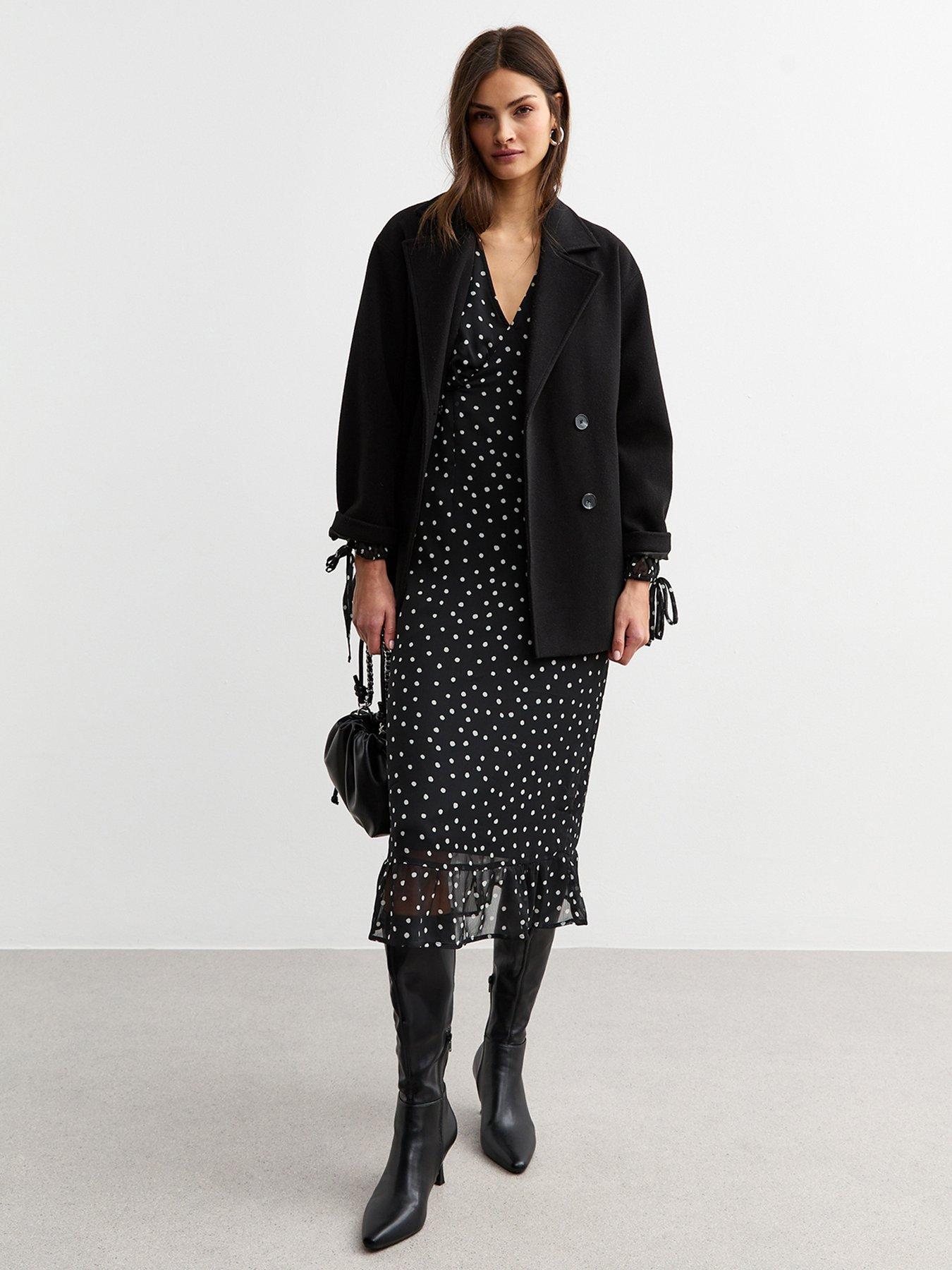 new-look-polka-dot-chiffon-ruffle-long-sleeve-dress-black