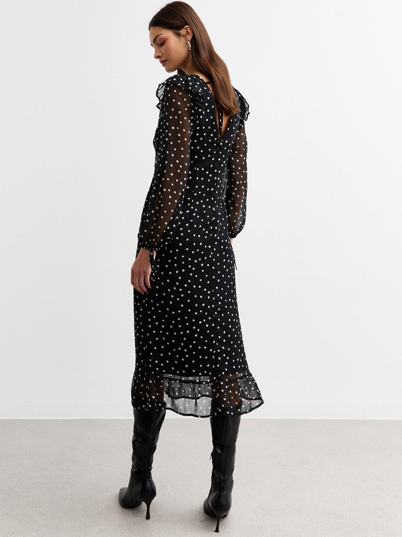 new-look-polka-dot-chiffon-ruffle-long-sleeve-dress-blackstillFront