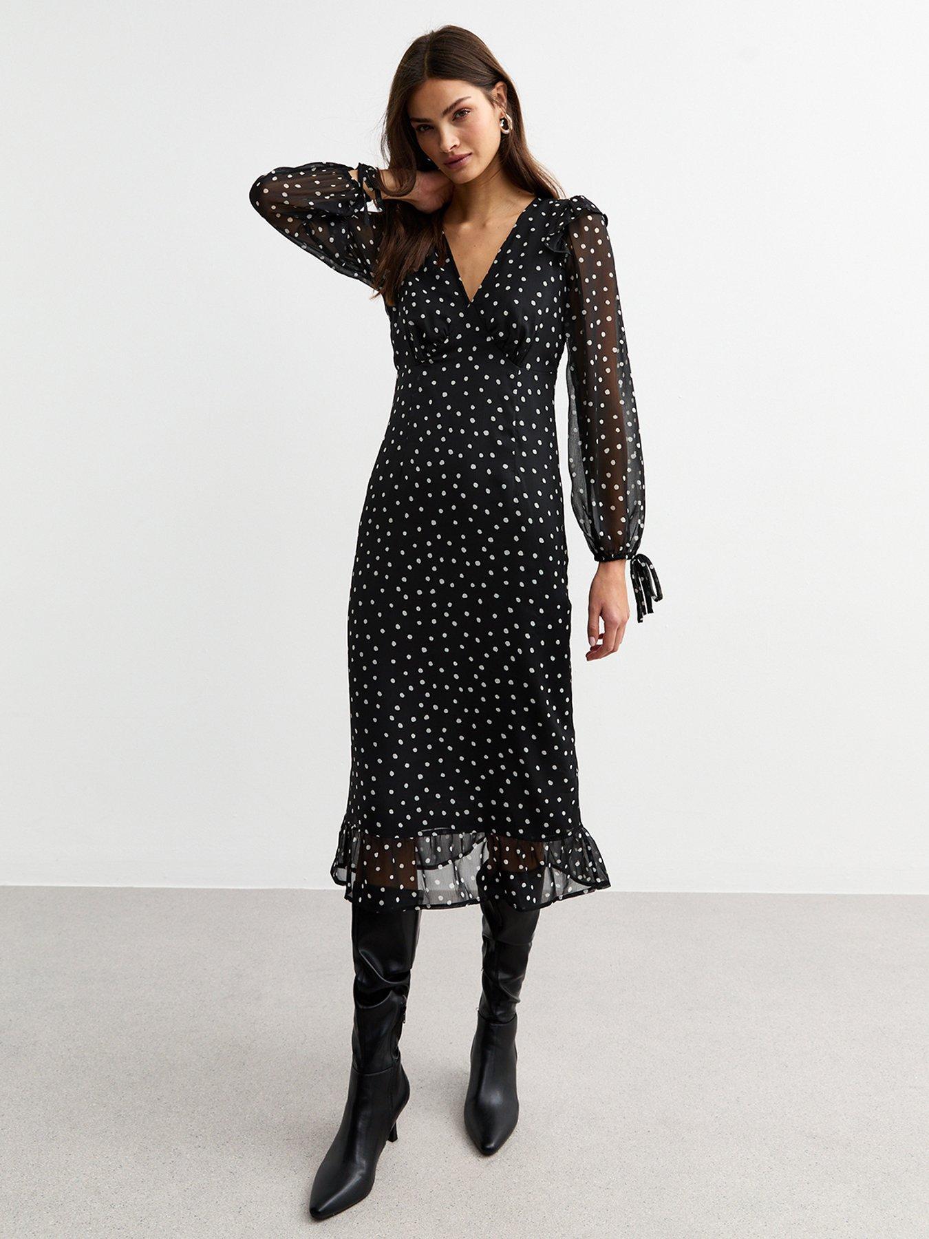 new-look-polka-dot-chiffon-ruffle-long-sleeve-dress-blackback