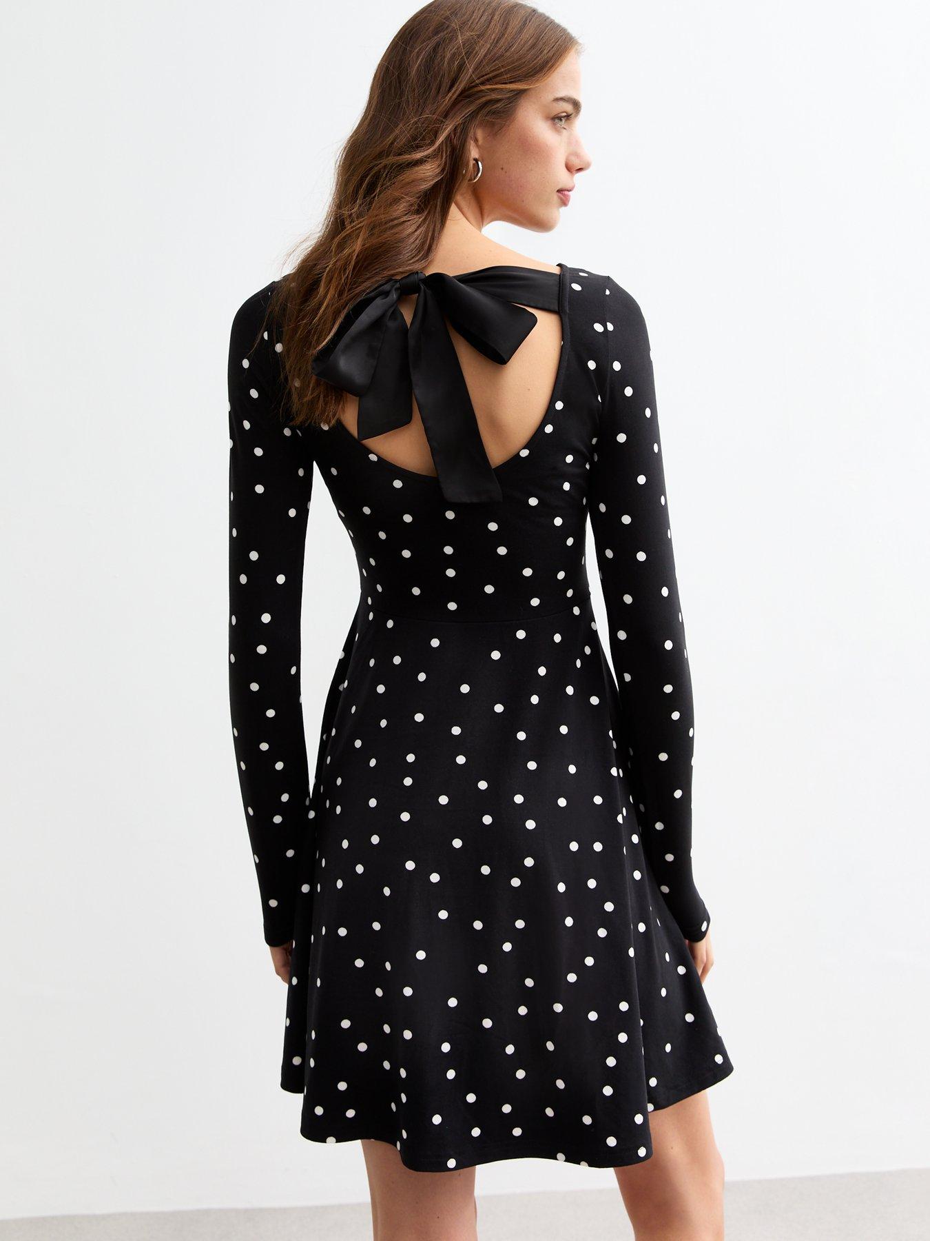 new-look-black-bow-detail-polka-dot-skater-mini-dress-printstillFront