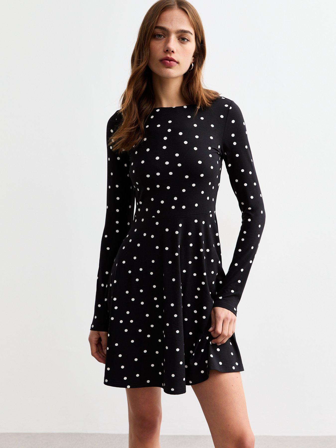 new-look-black-bow-detail-polka-dot-skater-mini-dress-printback