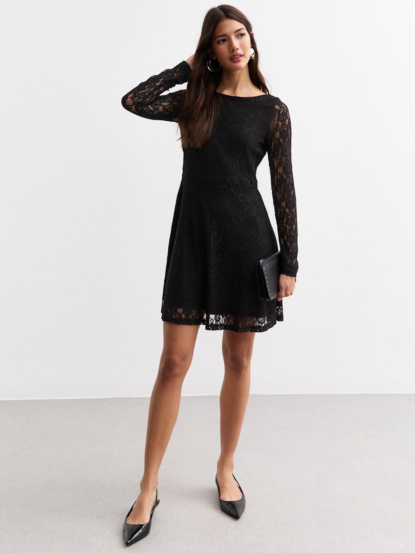 new-look-floral-lace-tie-detail-skater-mini-dress-black