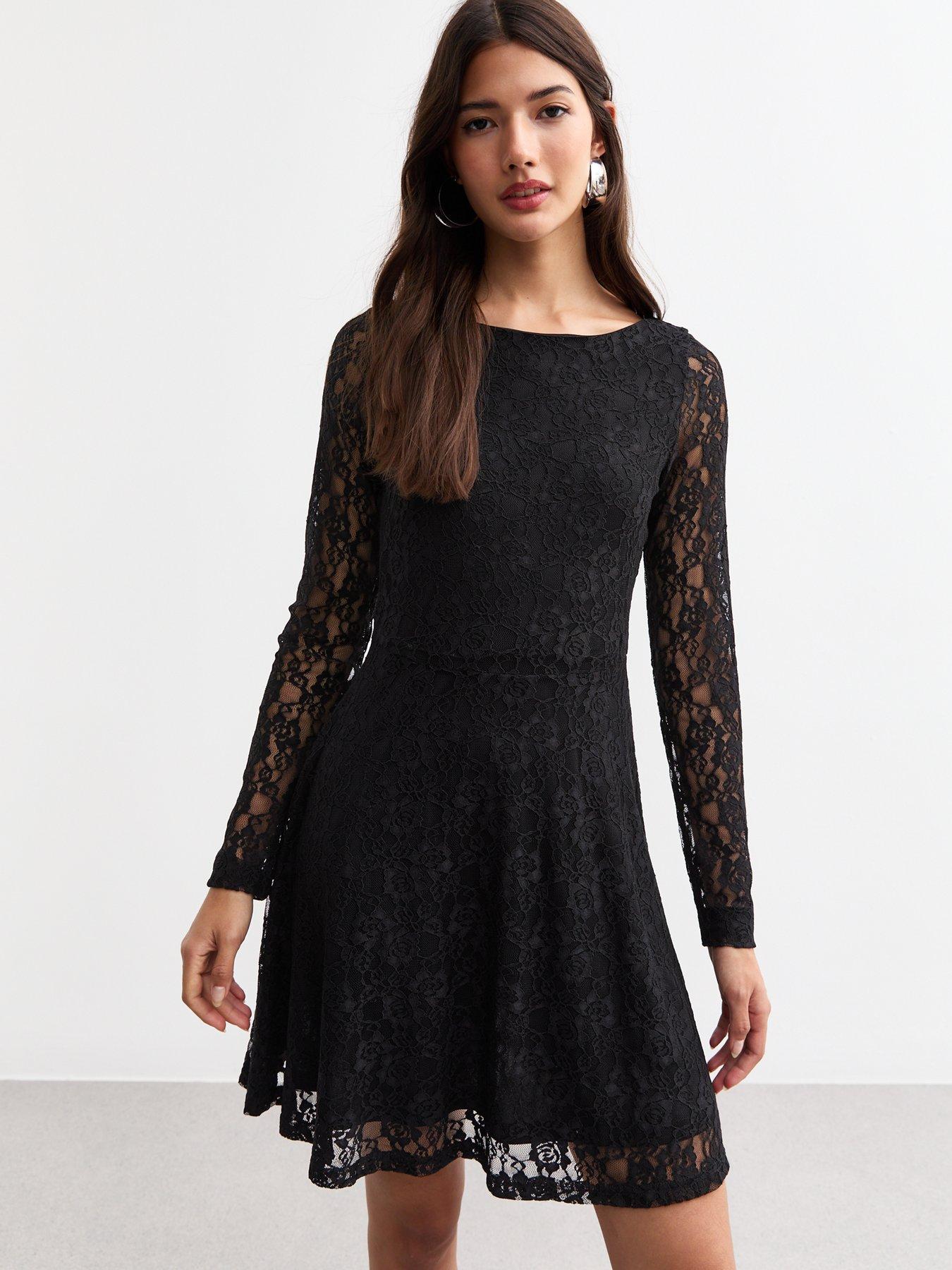 new-look-floral-lace-tie-detail-skater-mini-dress-blackback