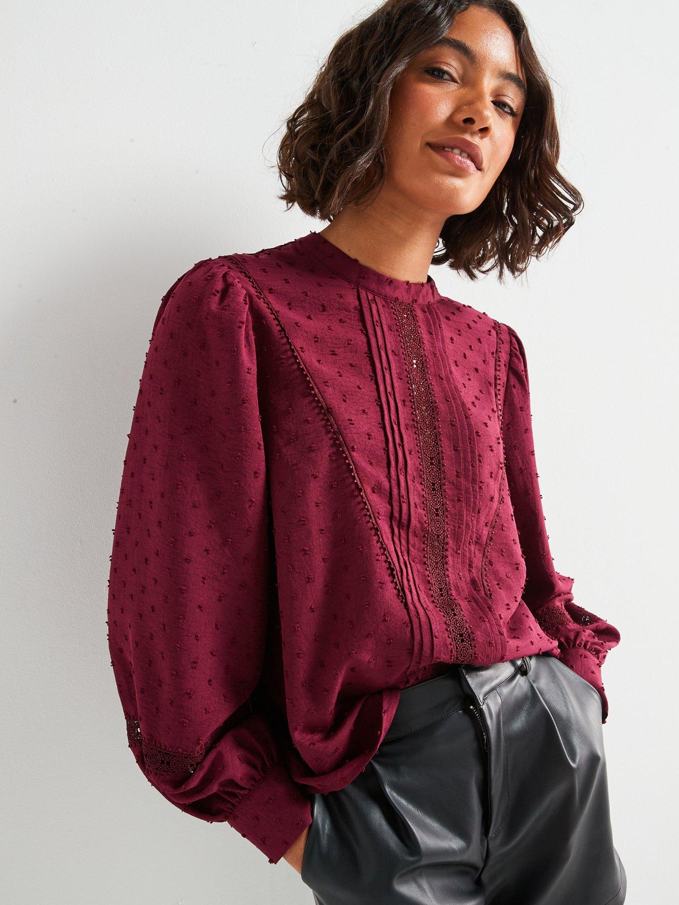 jdy-dobby-lace-high-neck-blouse-maroon