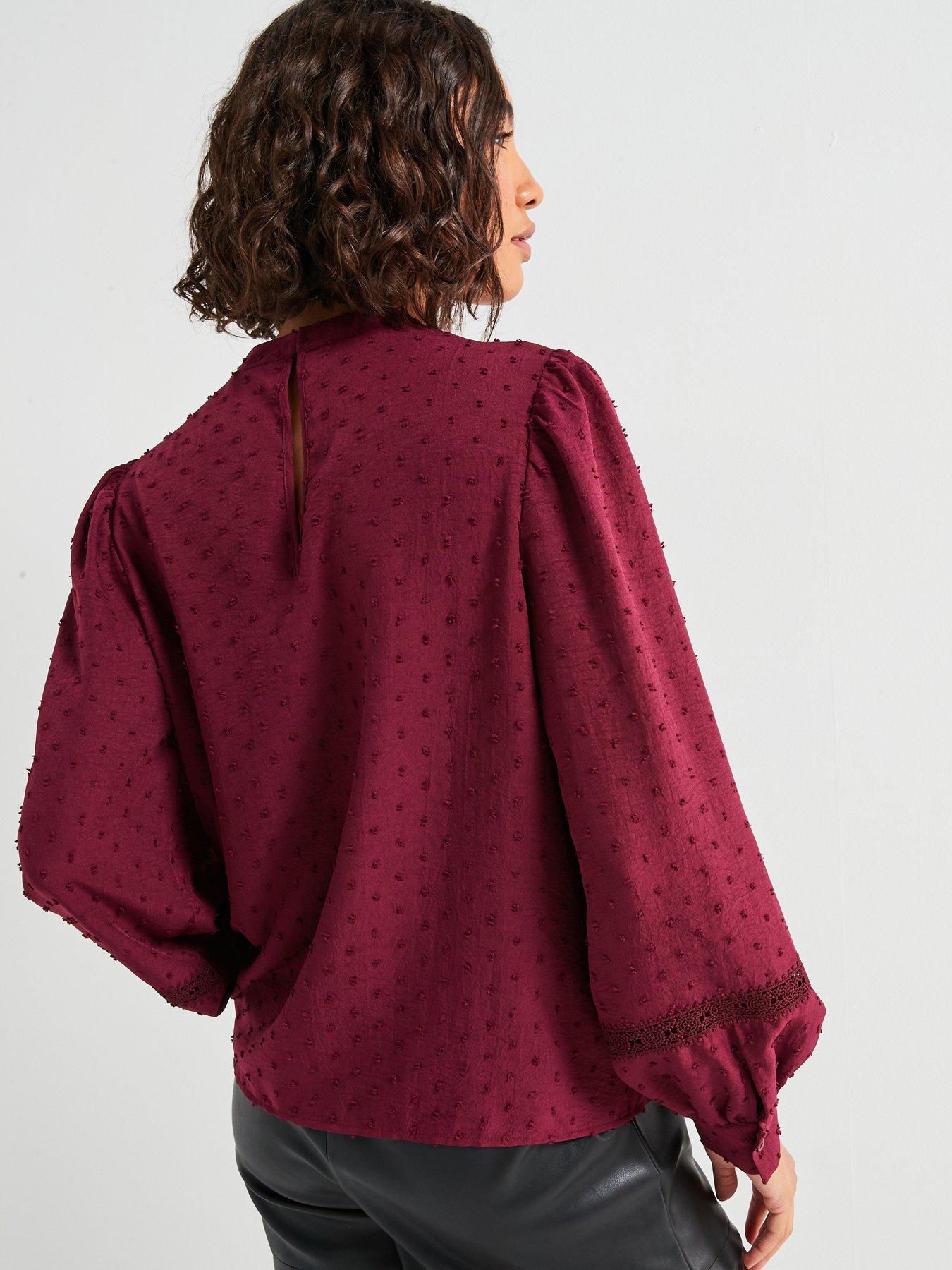 jdy-dobby-lace-high-neck-blouse-maroonstillFront