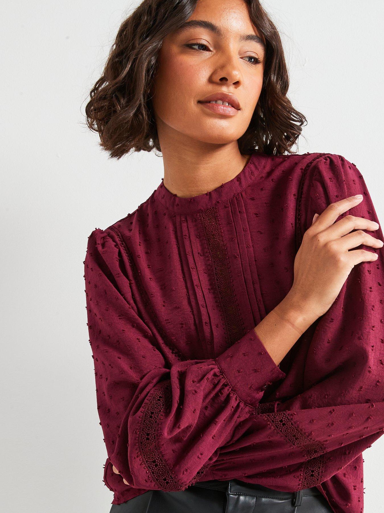 jdy-dobby-lace-high-neck-blouse-maroonoutfit