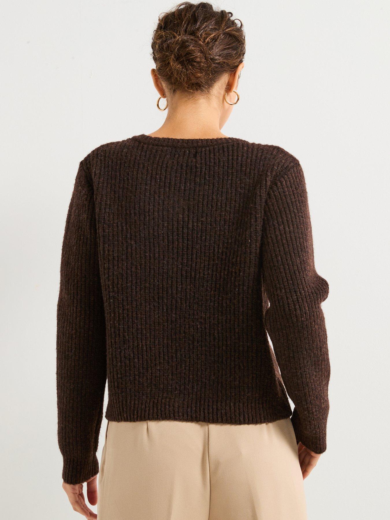 pieces-long-sleeve-pearl-knitted-cardigan-brownstillFront