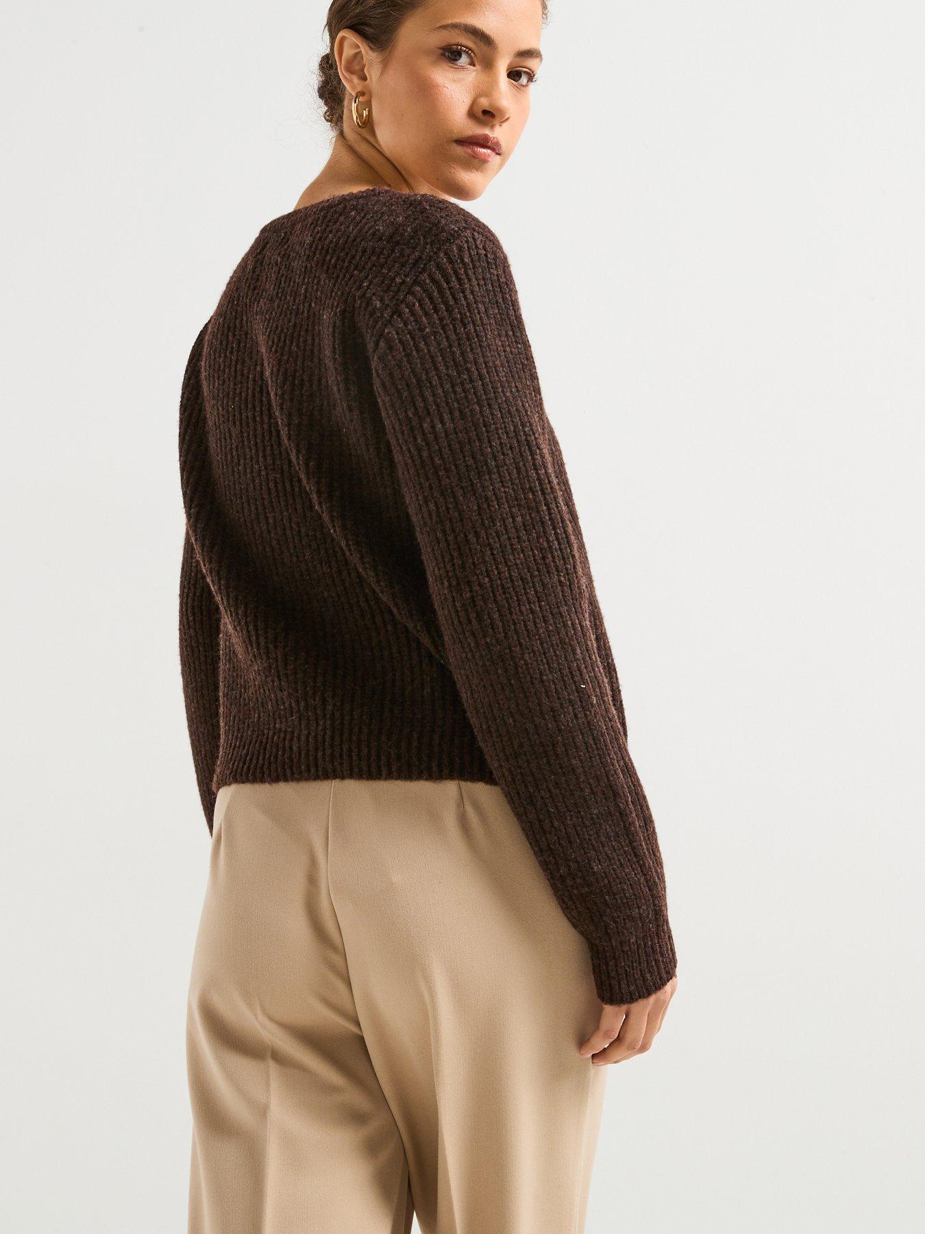 pieces-long-sleeve-pearl-knitted-cardigan-browndetail