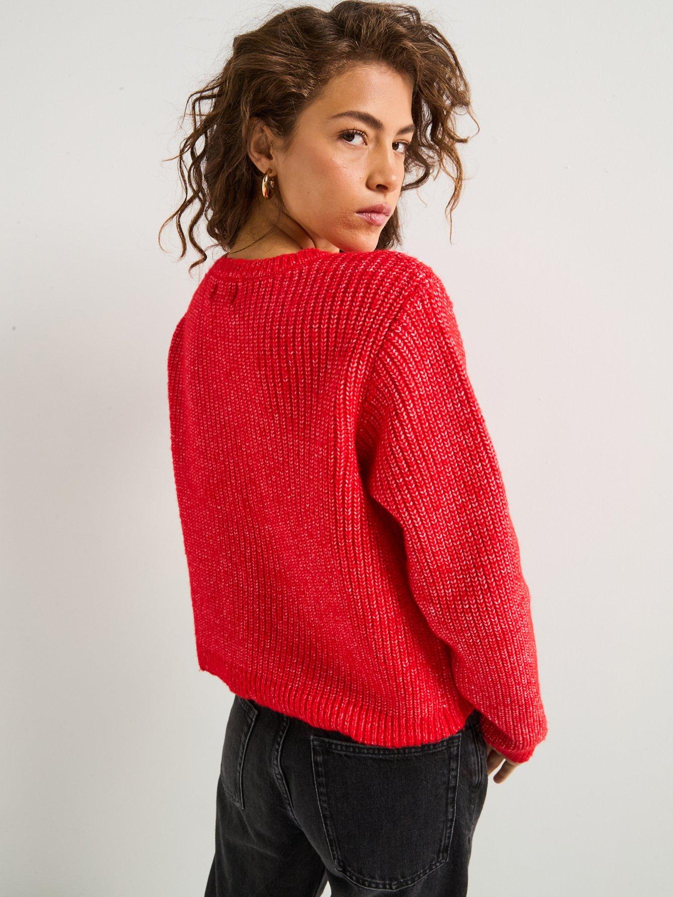 pieces-long-sleeve-pearl-knitted-cardigan-redstillFront