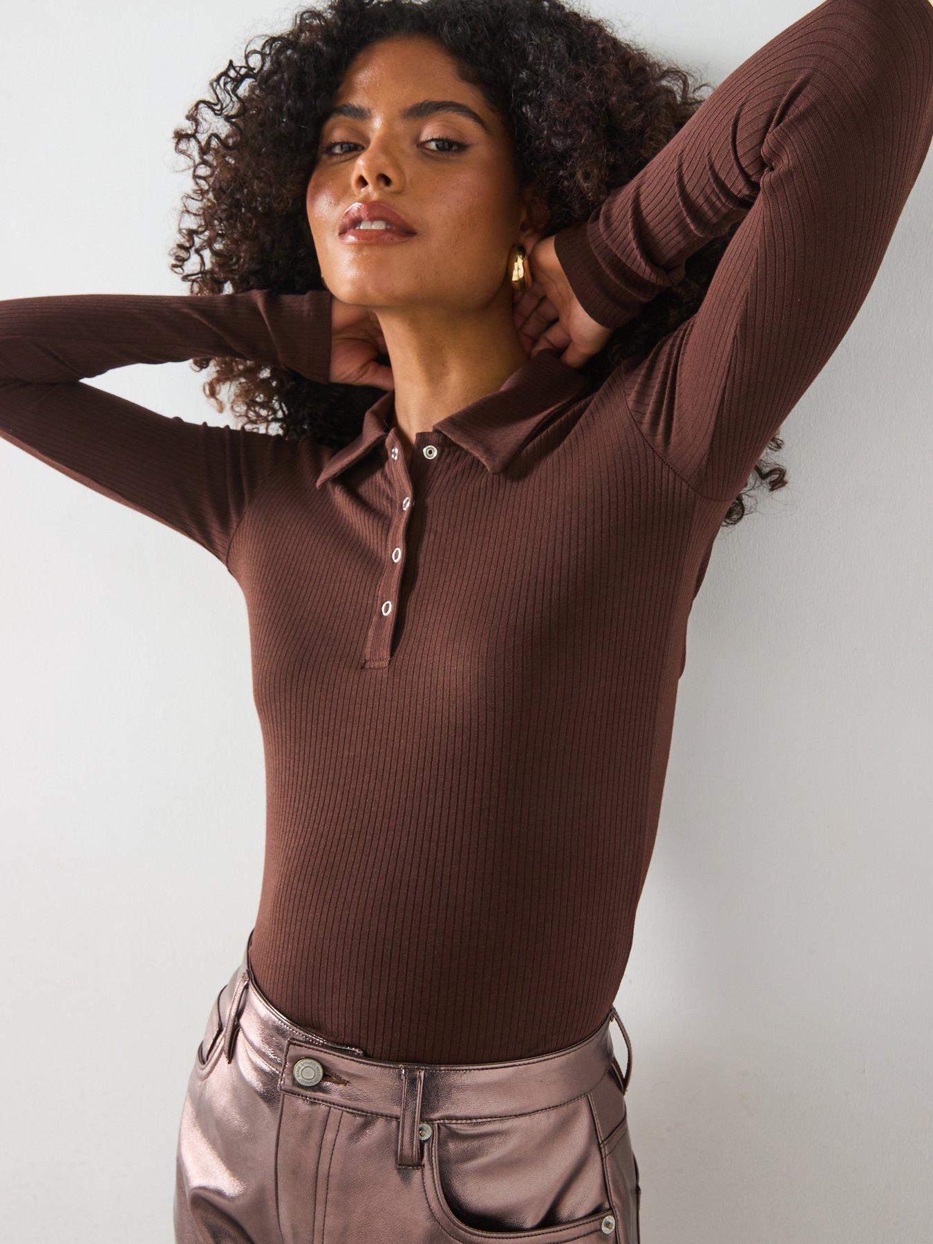 pieces-kitte-long-sleeve-polo-top-browndetail