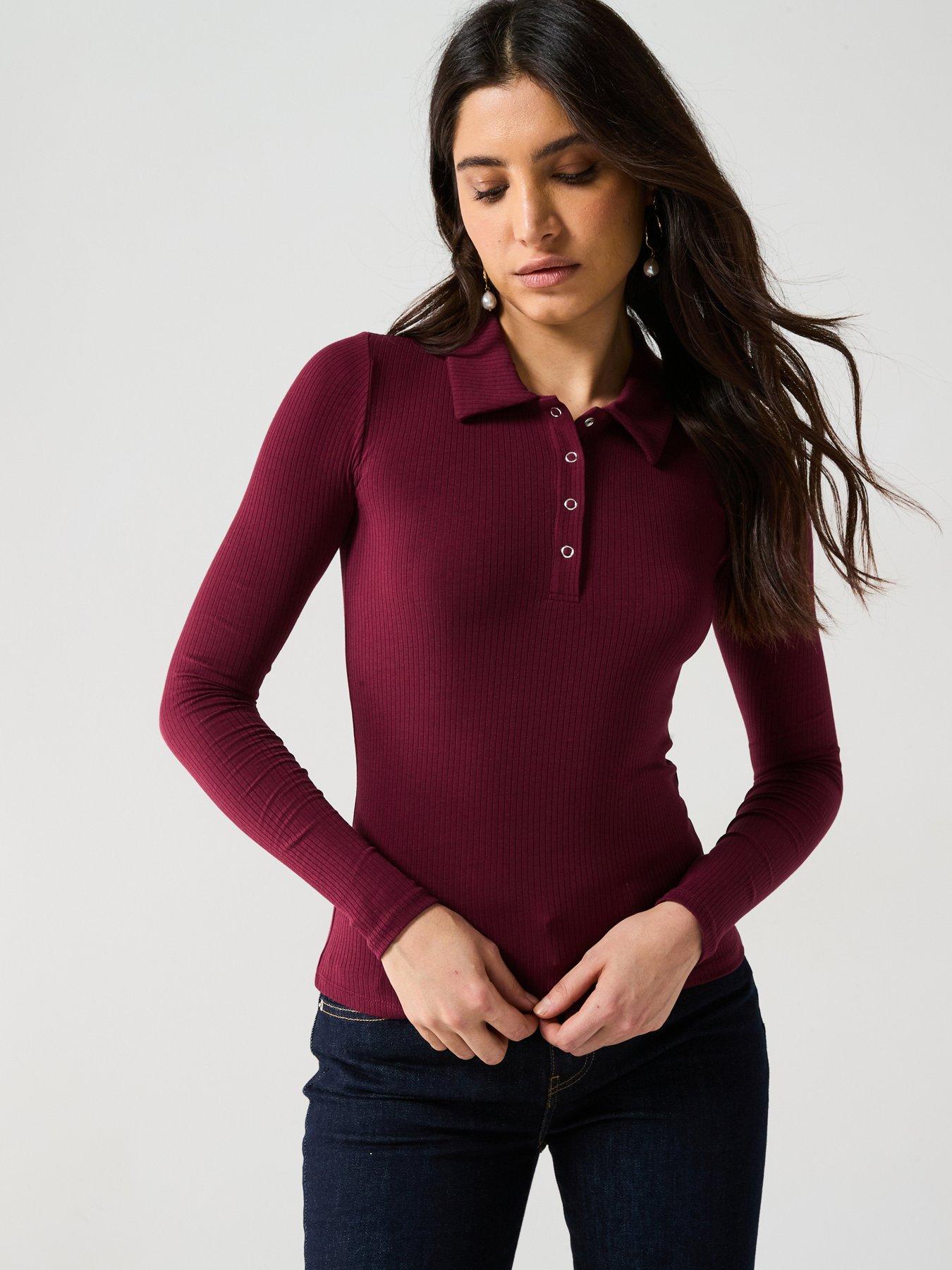 pieces-kitte-long-sleeve-polo-top-red