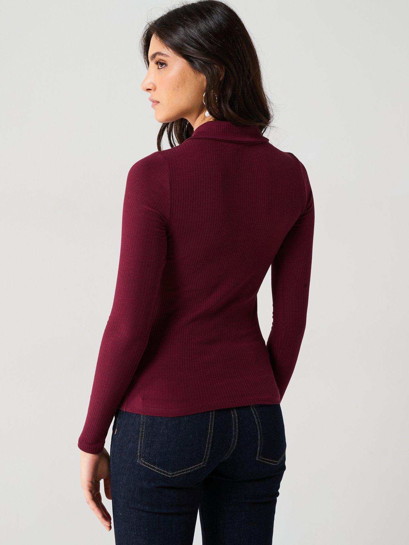 pieces-kitte-long-sleeve-polo-top-redstillFront