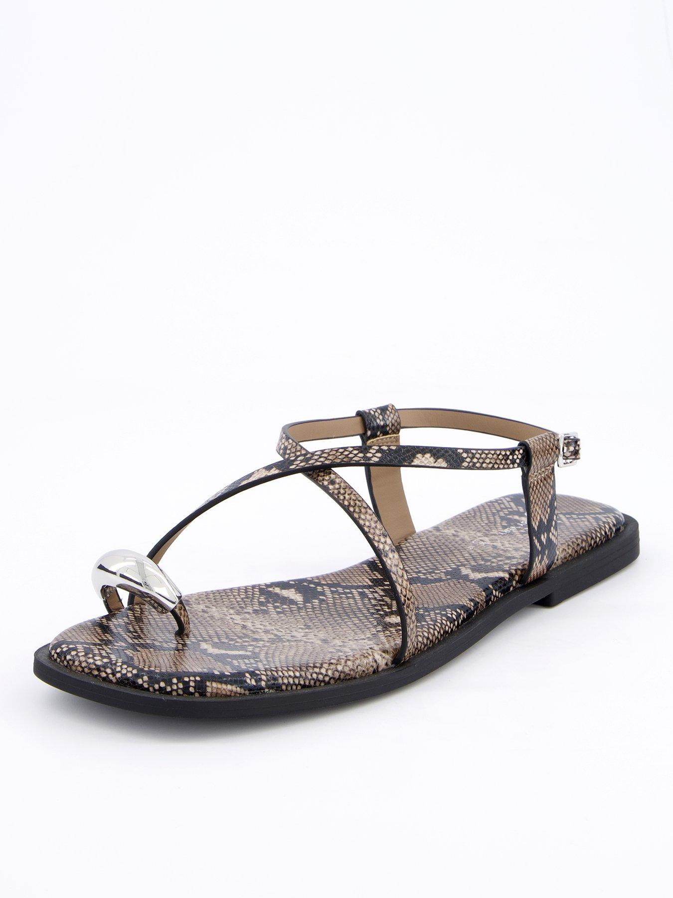 Image 1 of 6 of V by Very Strappy Flat Sandal With Metal Embellishment - Snake