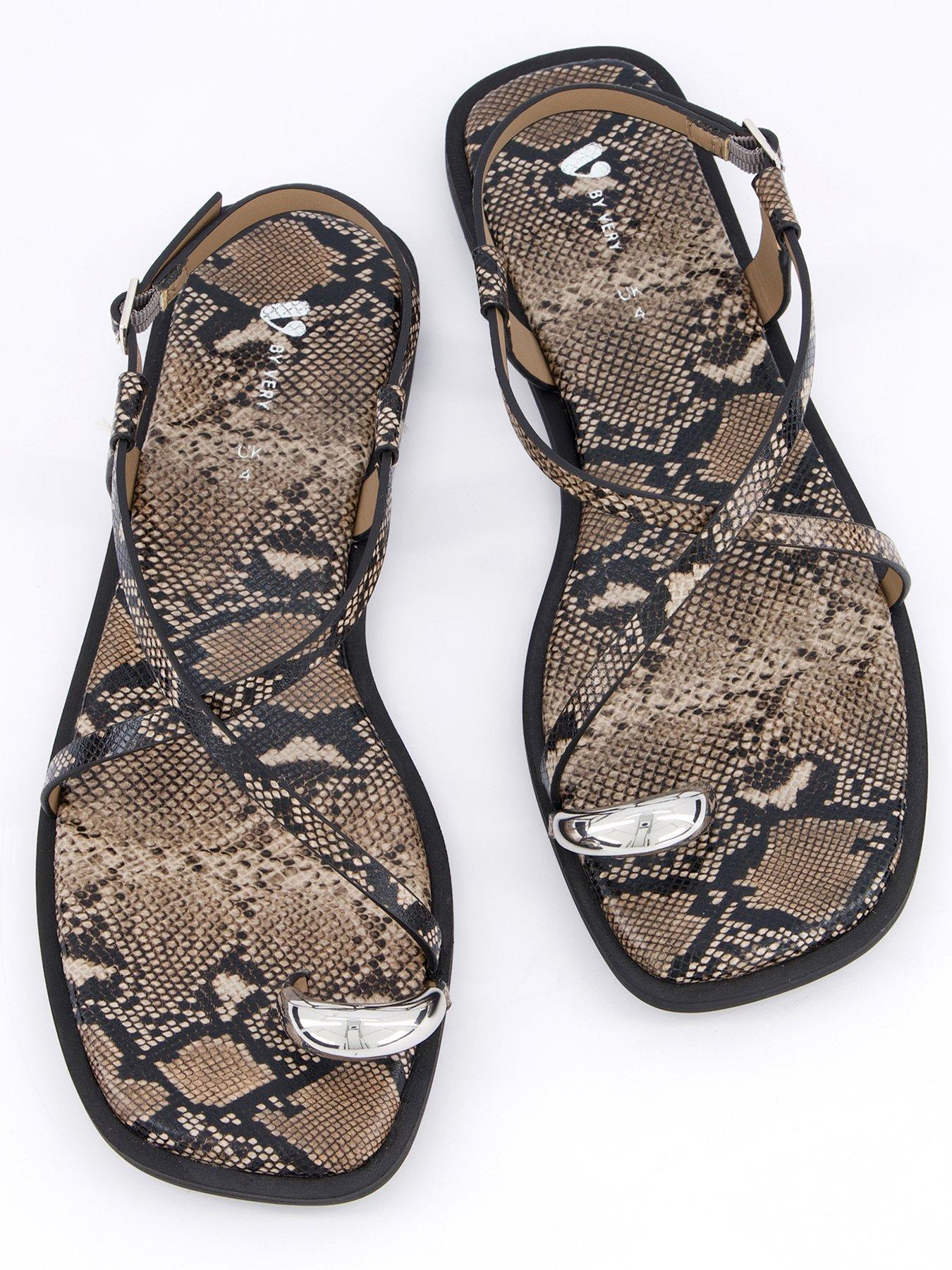 Image 3 of 6 of V by Very Strappy Flat Sandal With Metal Embellishment - Snake