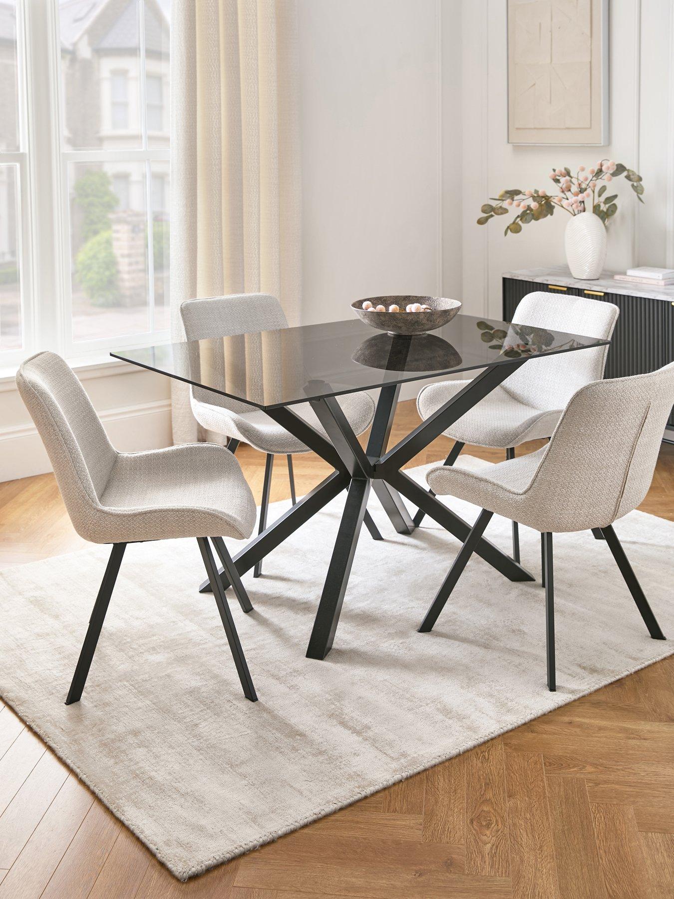 The Very Collection Chopstick Black 130 cm Rectangular Dining Table + 4 Arabella Grey Chairs