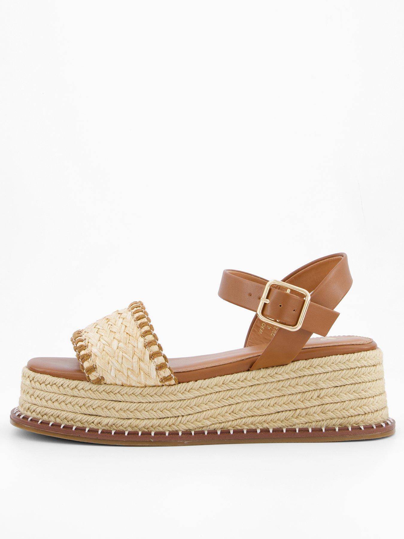 Image of V by Very Raffia Wedge with Stitch Detail - Natural