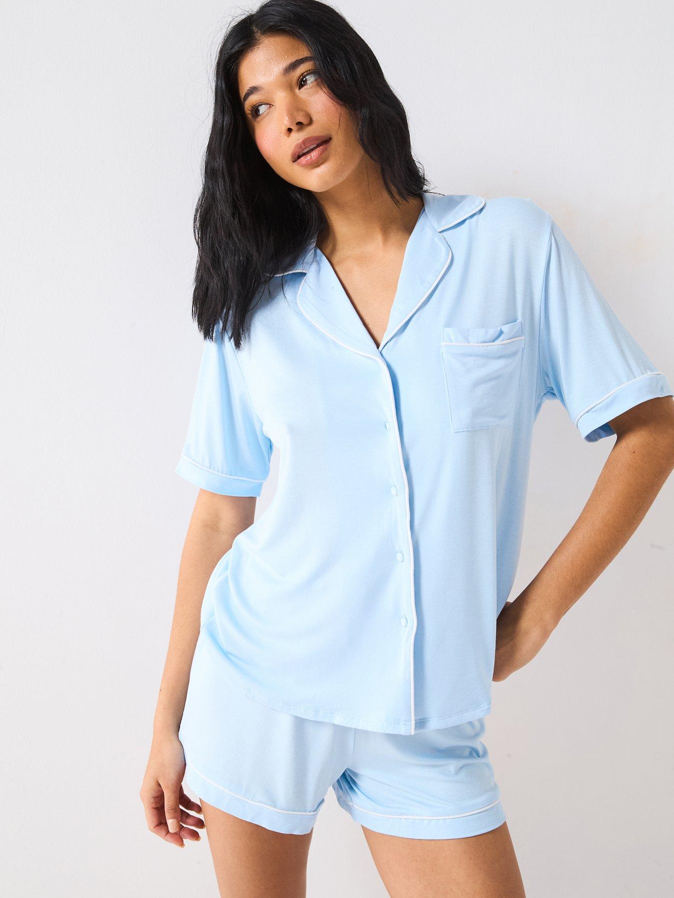 V by Very Short Sleeve Soft Touch Jersey Revere PJ Set - Blue
