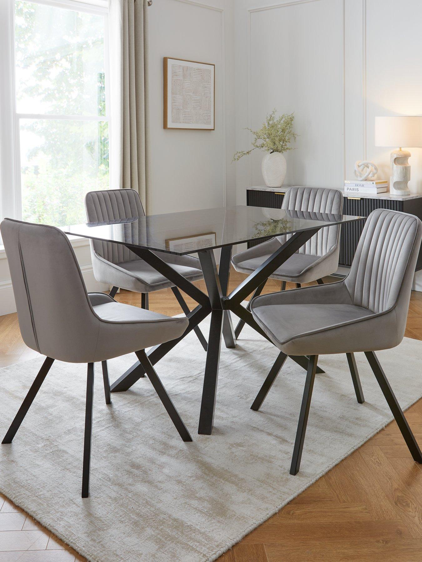 The Very Collection Chopstick Black 130 cm Rectangular Dining Table + 4 Marlow Grey Chairs