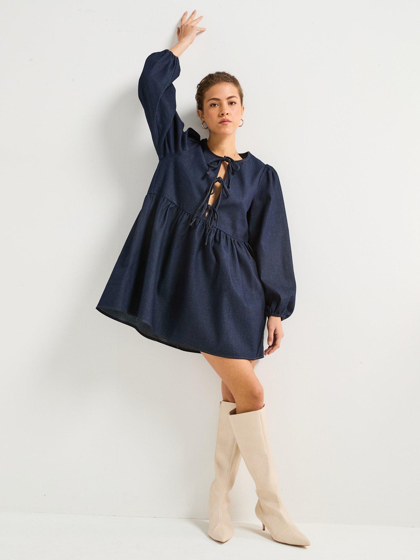 pieces-asta-long-sleeve-front-tie-denim-dress-blueback