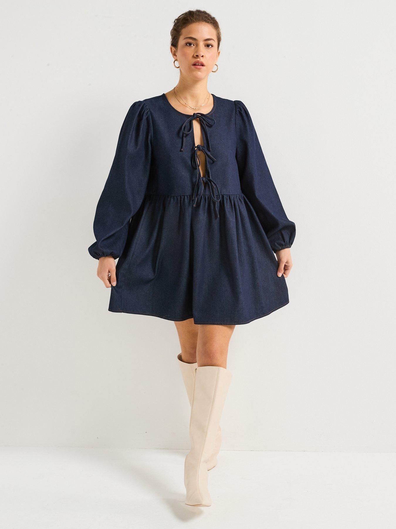 pieces-asta-long-sleeve-front-tie-denim-dress-bluedetail