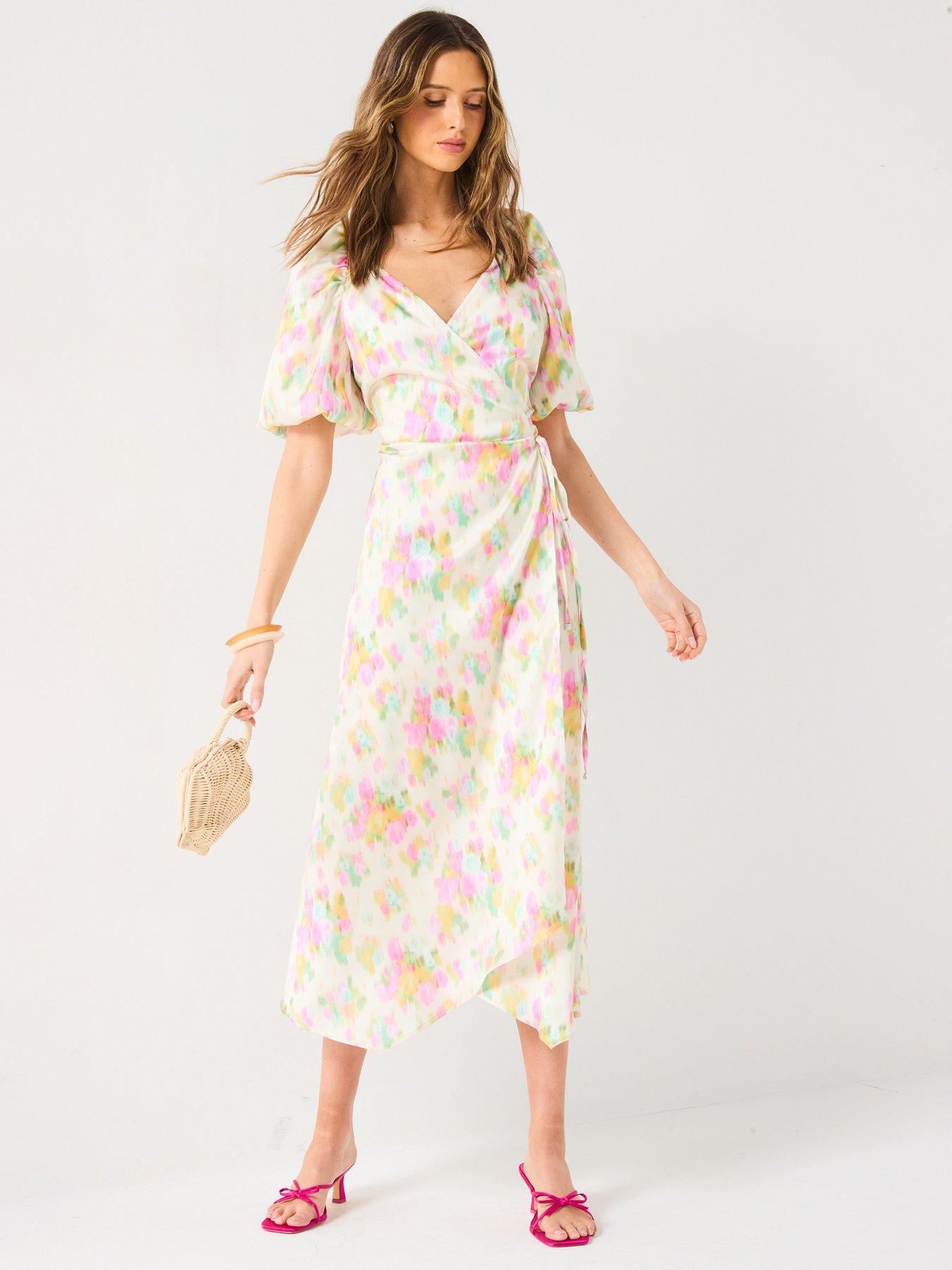 Image of V by Very Floral Satin Wrap Dress