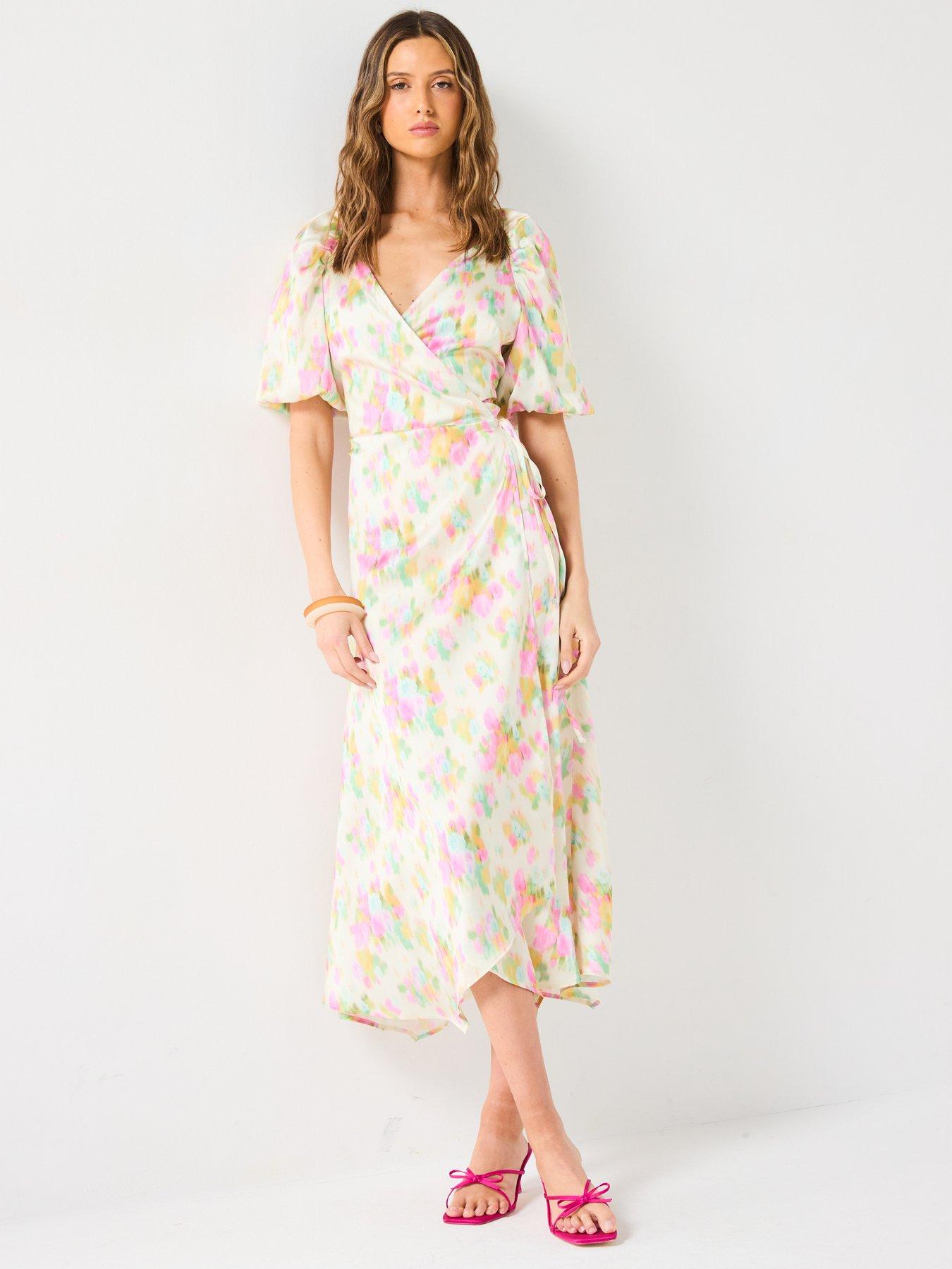 Image 3 of 6 of V by Very Floral Satin Wrap Dress
