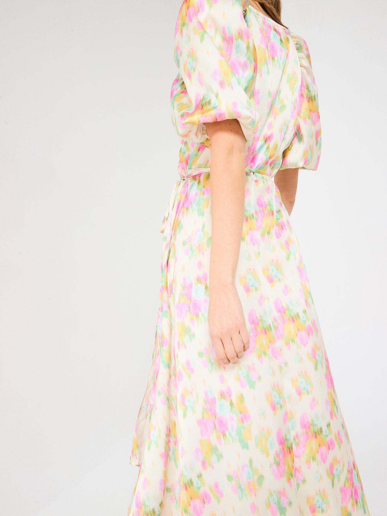 Image 4 of 6 of V by Very Floral Satin Wrap Dress